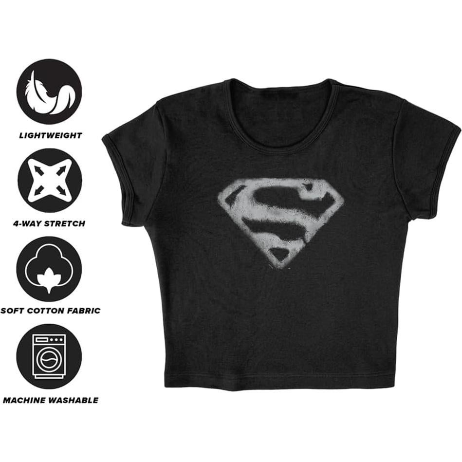 Top Corto de Manga Corta Popfunk Superman para Mujeres - Negro