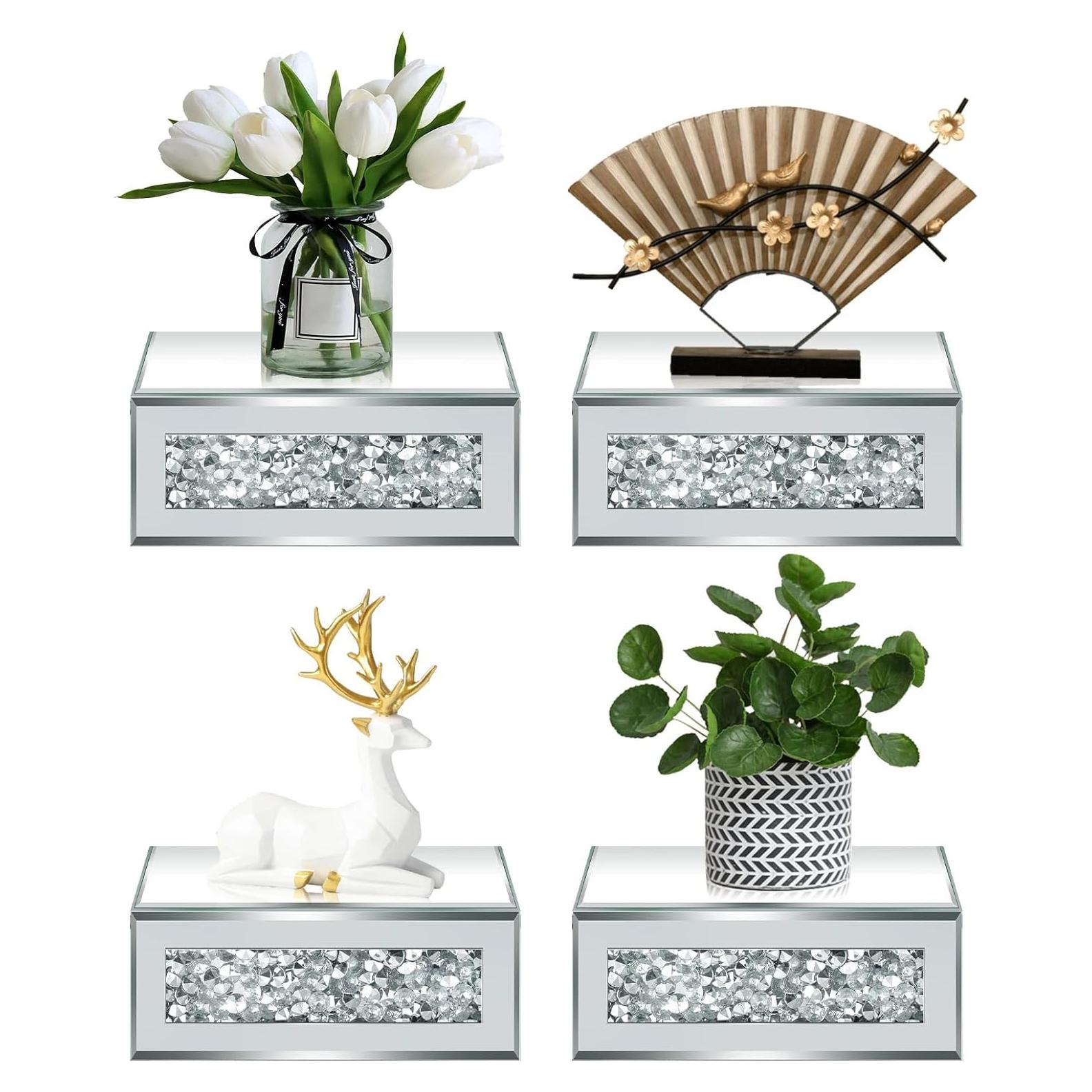 Estantes Flotantes de Vidrio Espejado Tuanse 4 Piezas 15.2x13.2cm