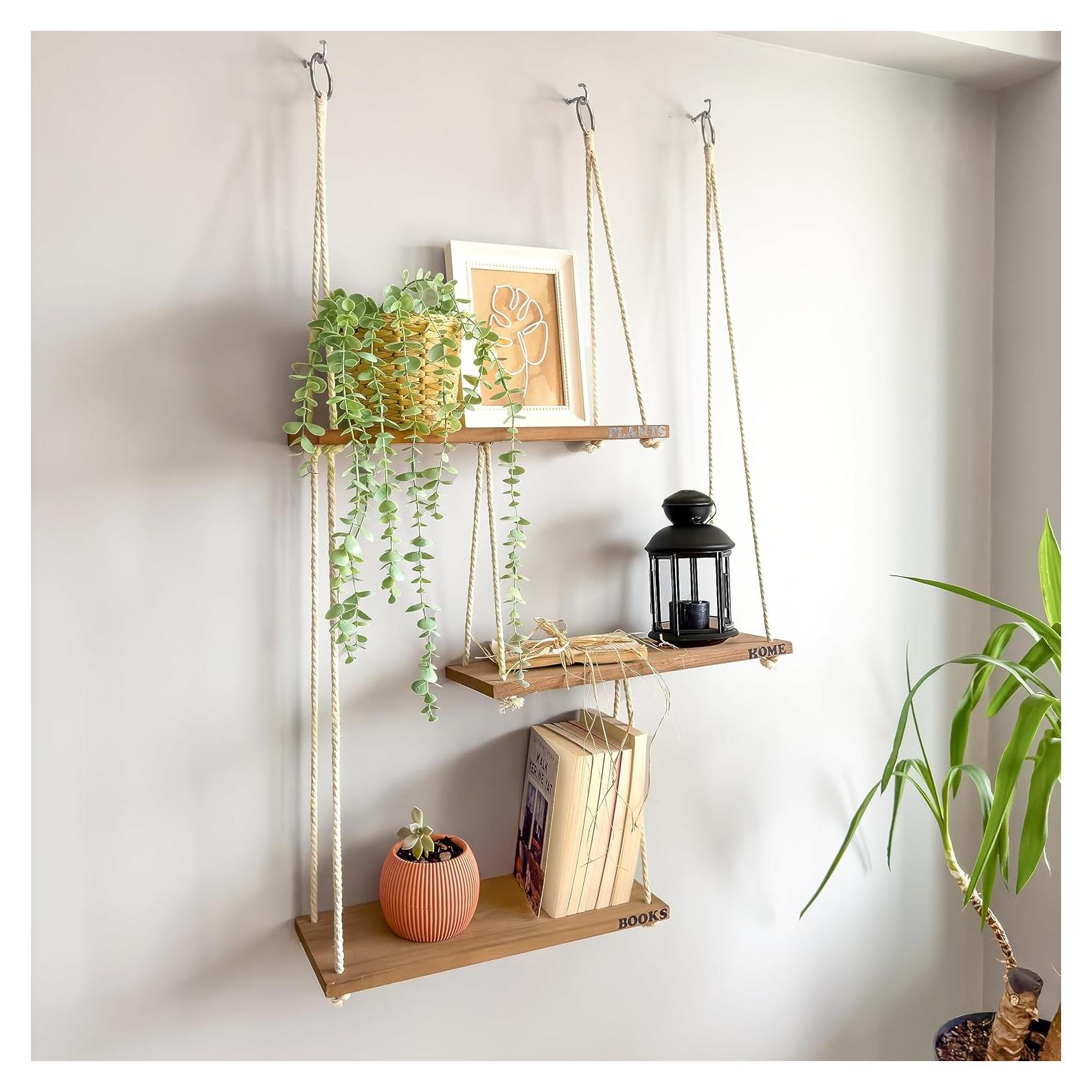 Estantes Colgantes de Cuerda NWOOD 3 Niveles para Decoración