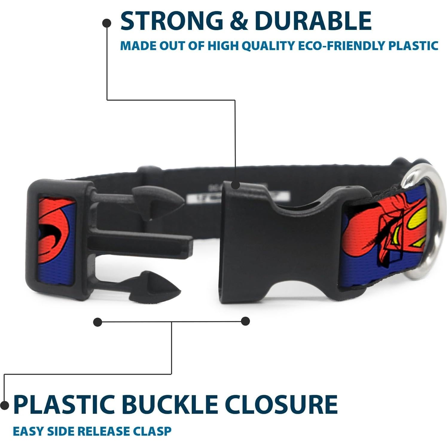 Collar de Perro Buckle-Down Superman 2.54 cm Ajustable Pequeño