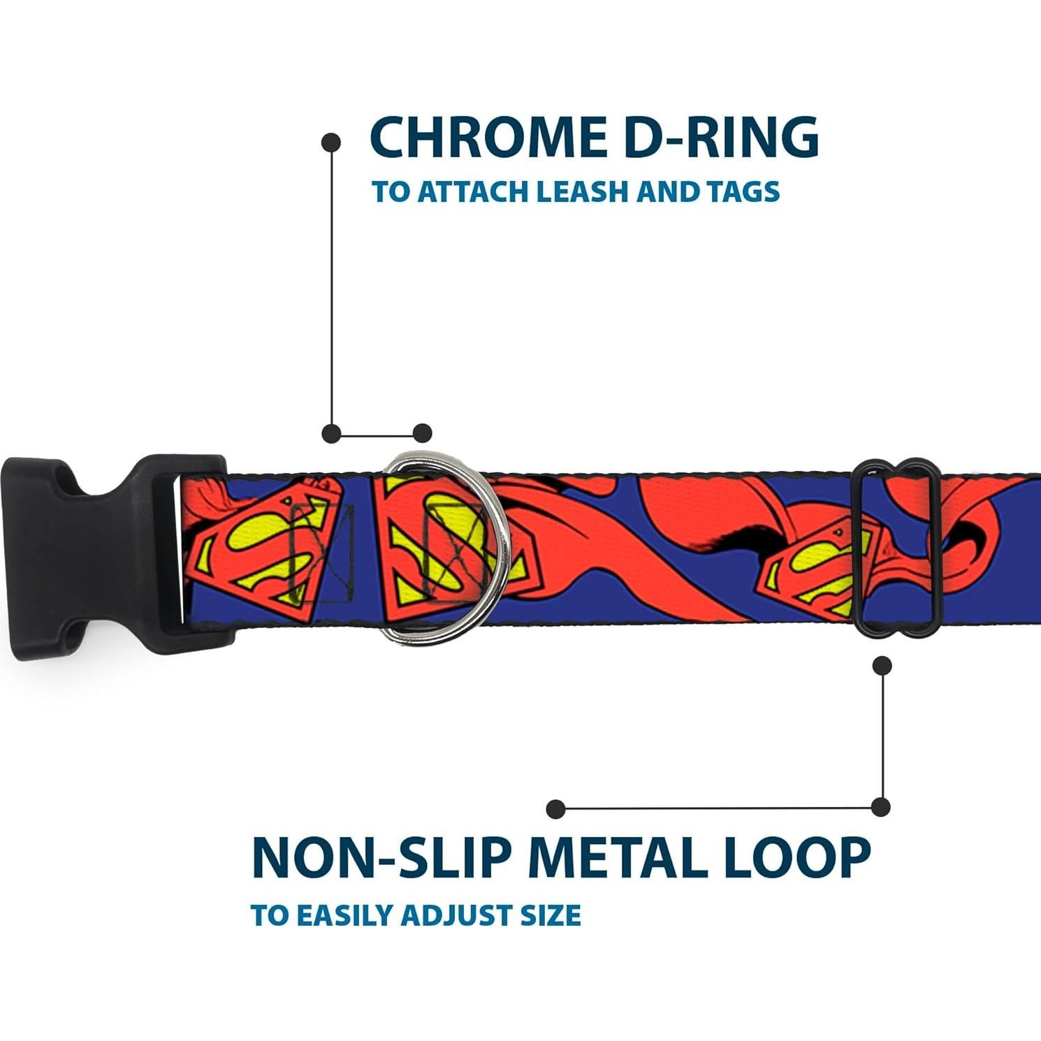Collar de Perro Buckle-Down Superman 2.54 cm Ajustable Pequeño