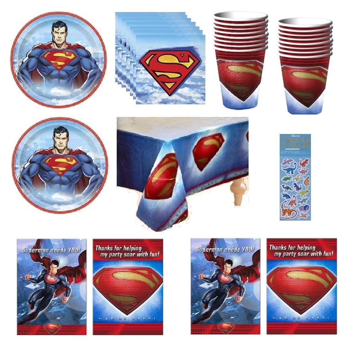 Suministros Fiesta Cumpleaños Superman 16 Platos Vasos Servilletas