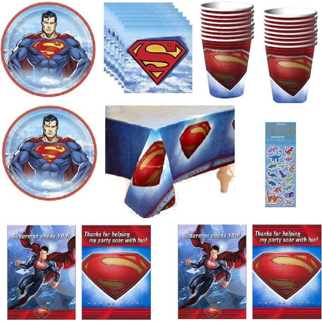 Suministros Fiesta Cumpleaños Superman 16 Platos Vasos Servilletas