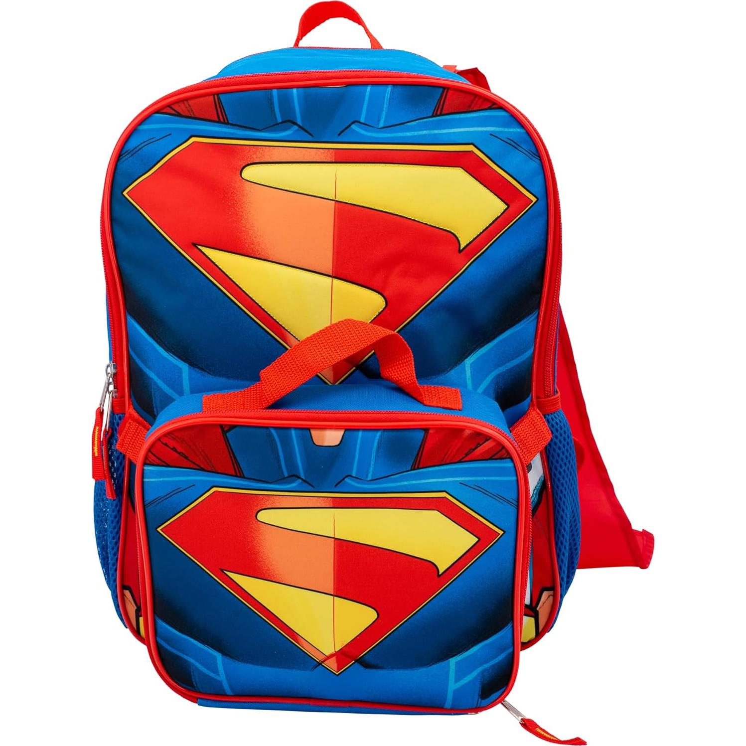 Set de Mochila Escolar Superman 2 Piezas 40.64 cm con Capa