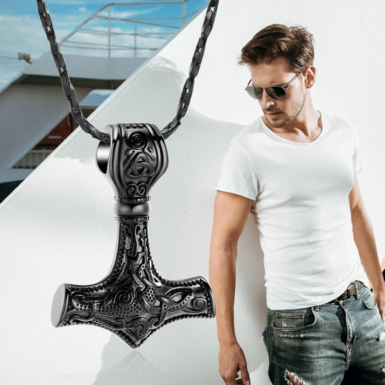 Collar Urna Martillo de Thor AIWENXI Acero Inoxidable 4x3 cm