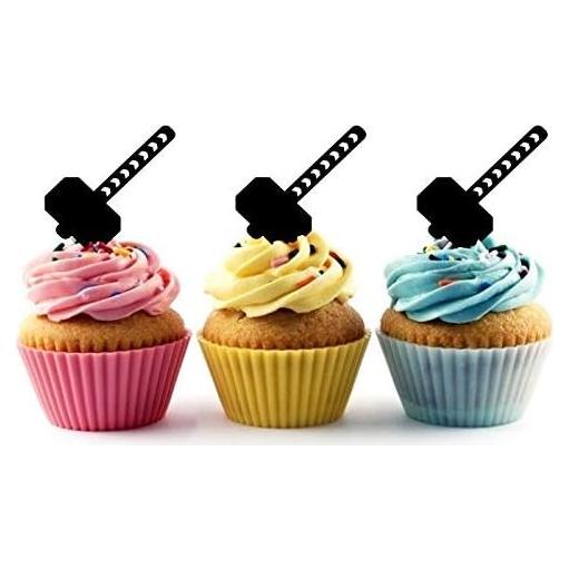 Decoraciones de Cupcake Thor Mjolnir 12 pcs - 5.08 cm