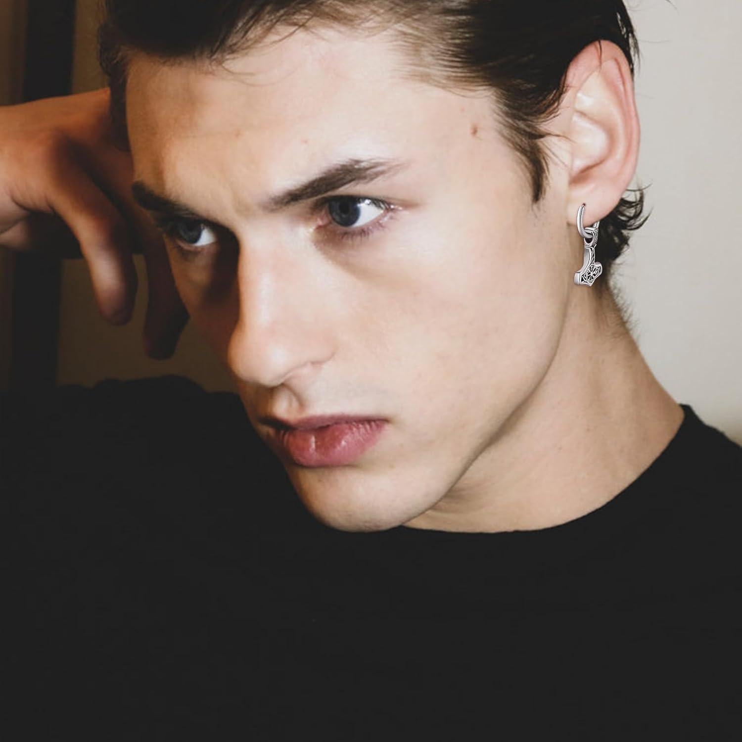 Pendientes Vikingos de Plata 925 Mjolnir Vegvisir 12x12mm