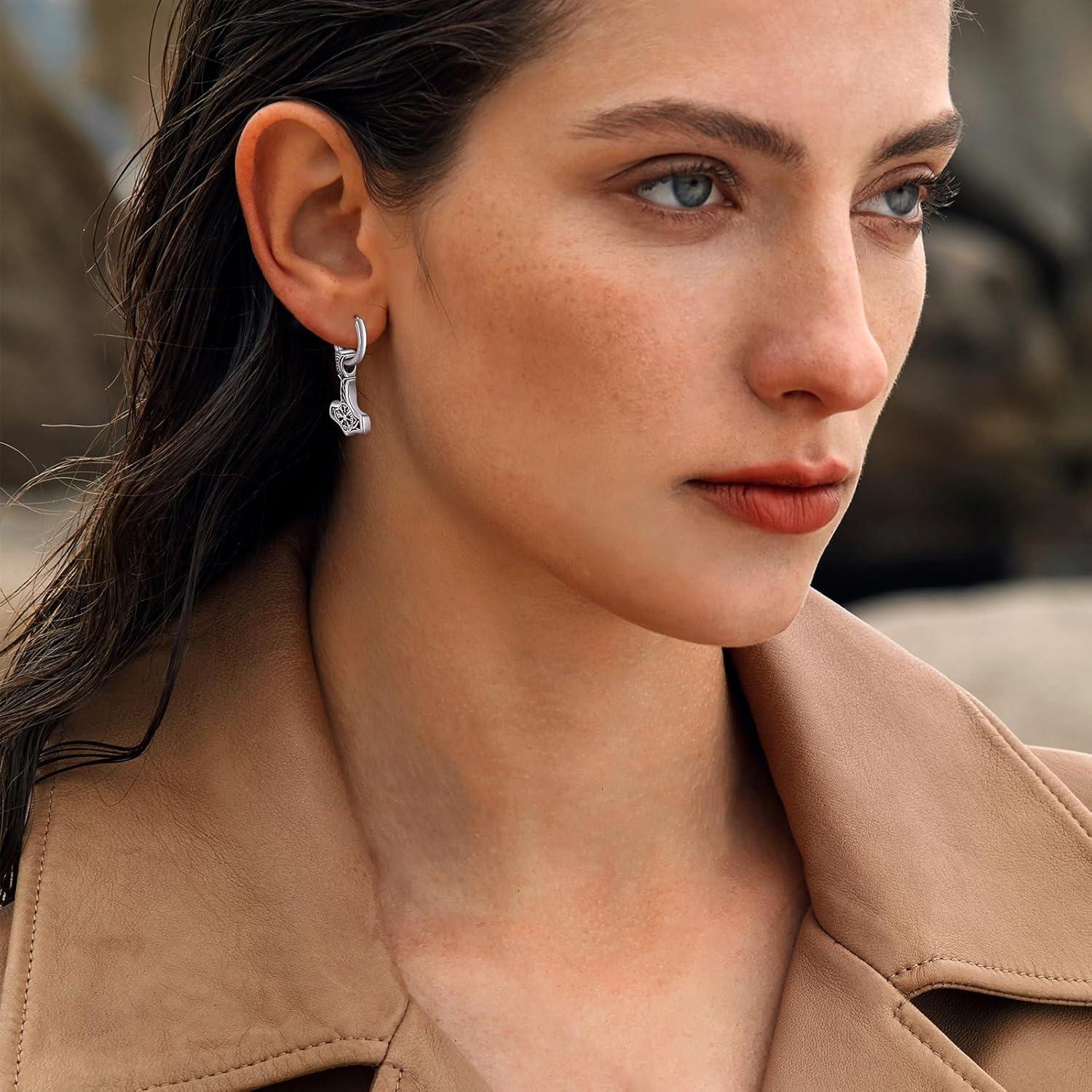 Pendientes Vikingos de Plata 925 Mjolnir Vegvisir 12x12mm