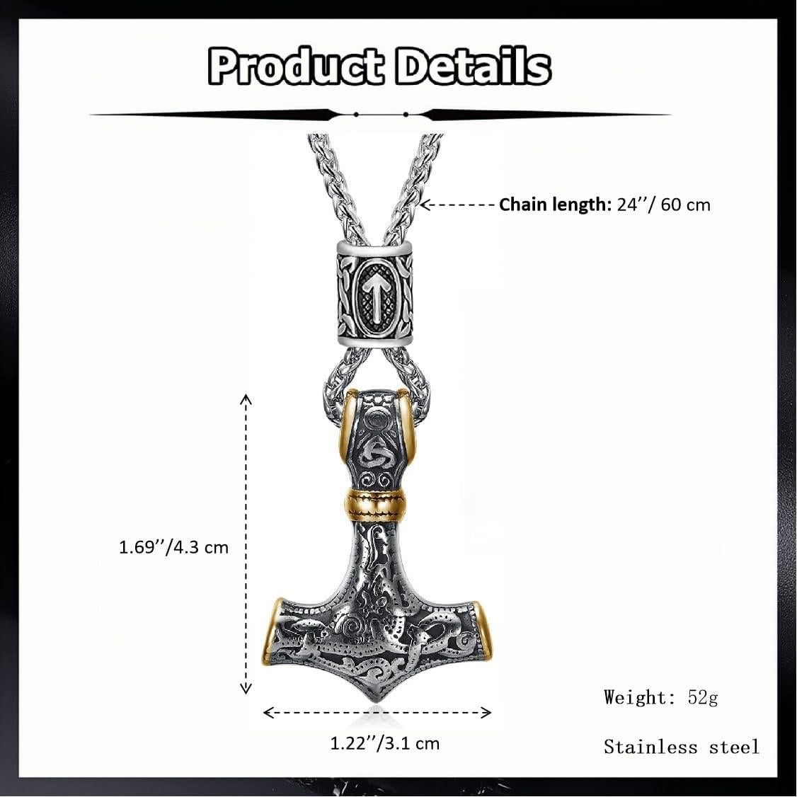 Collar Vikingo Martillo de Thor Mjolnir Acero Inoxidable