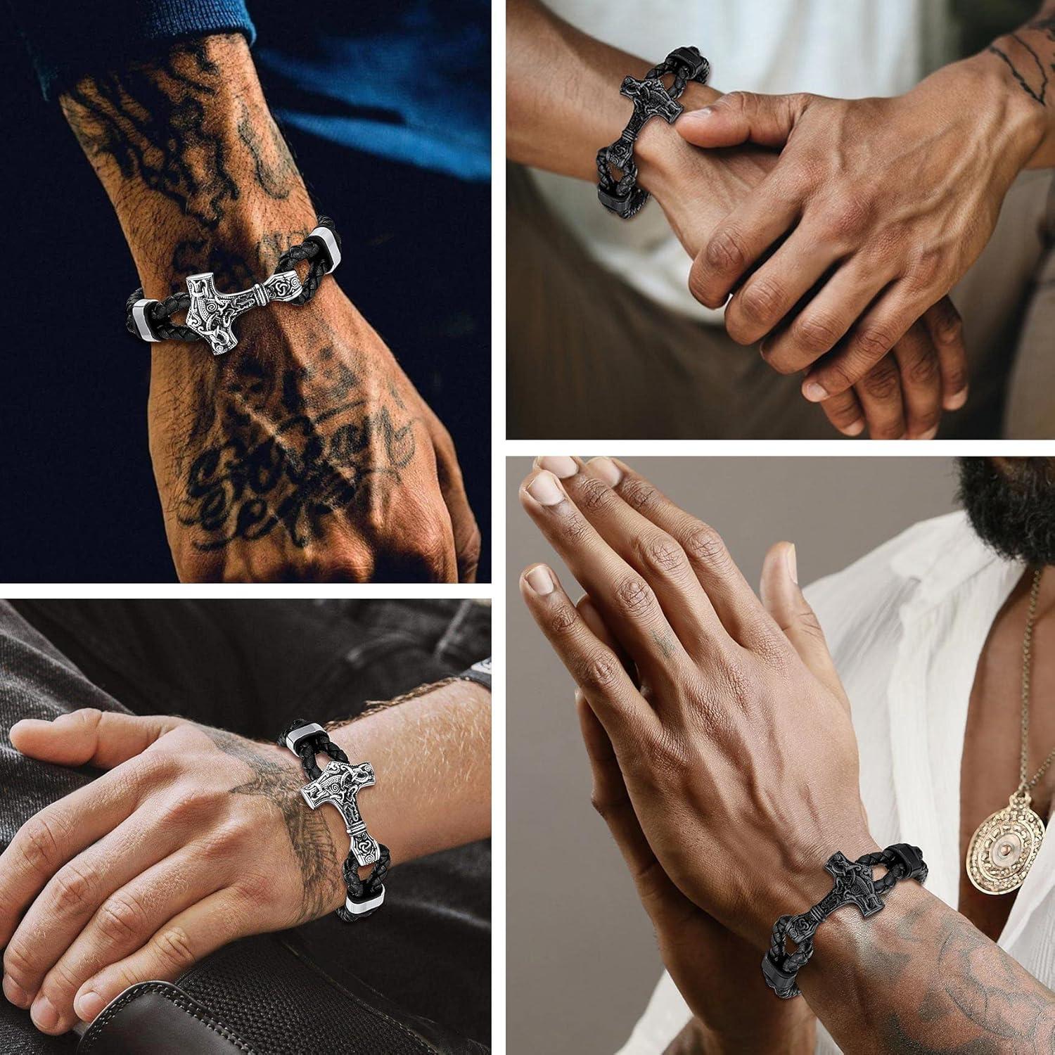 Pulsera Vikinga de Cuero Genuino Bestyle con Martillo de Thor 21cm