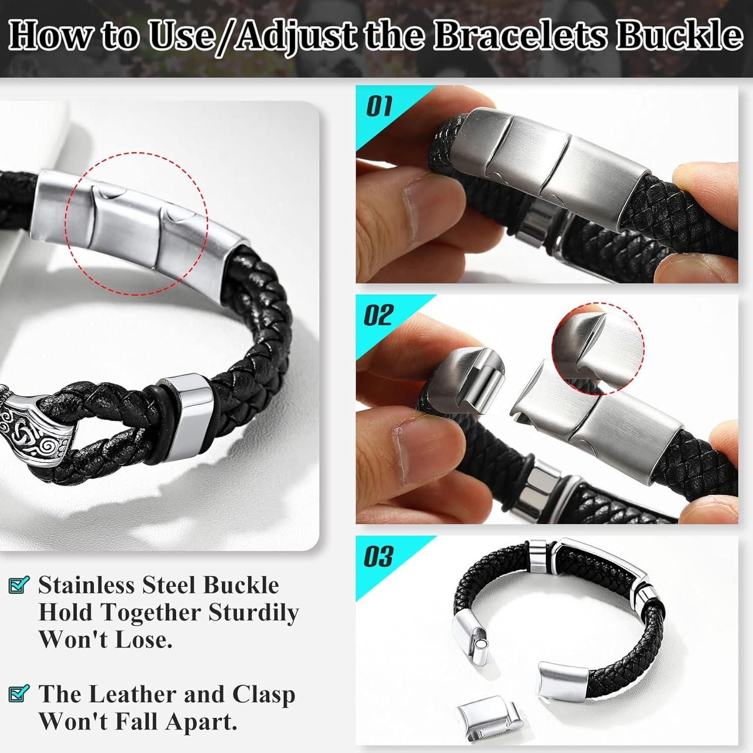 Pulsera Vikinga de Cuero Genuino Bestyle con Martillo de Thor 21cm