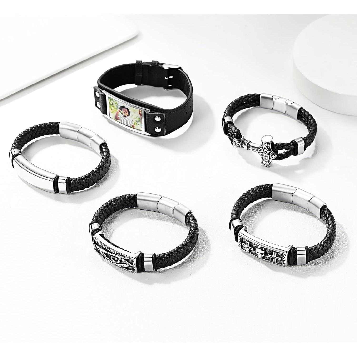 Pulsera Vikinga de Cuero Genuino Bestyle con Martillo de Thor 21cm