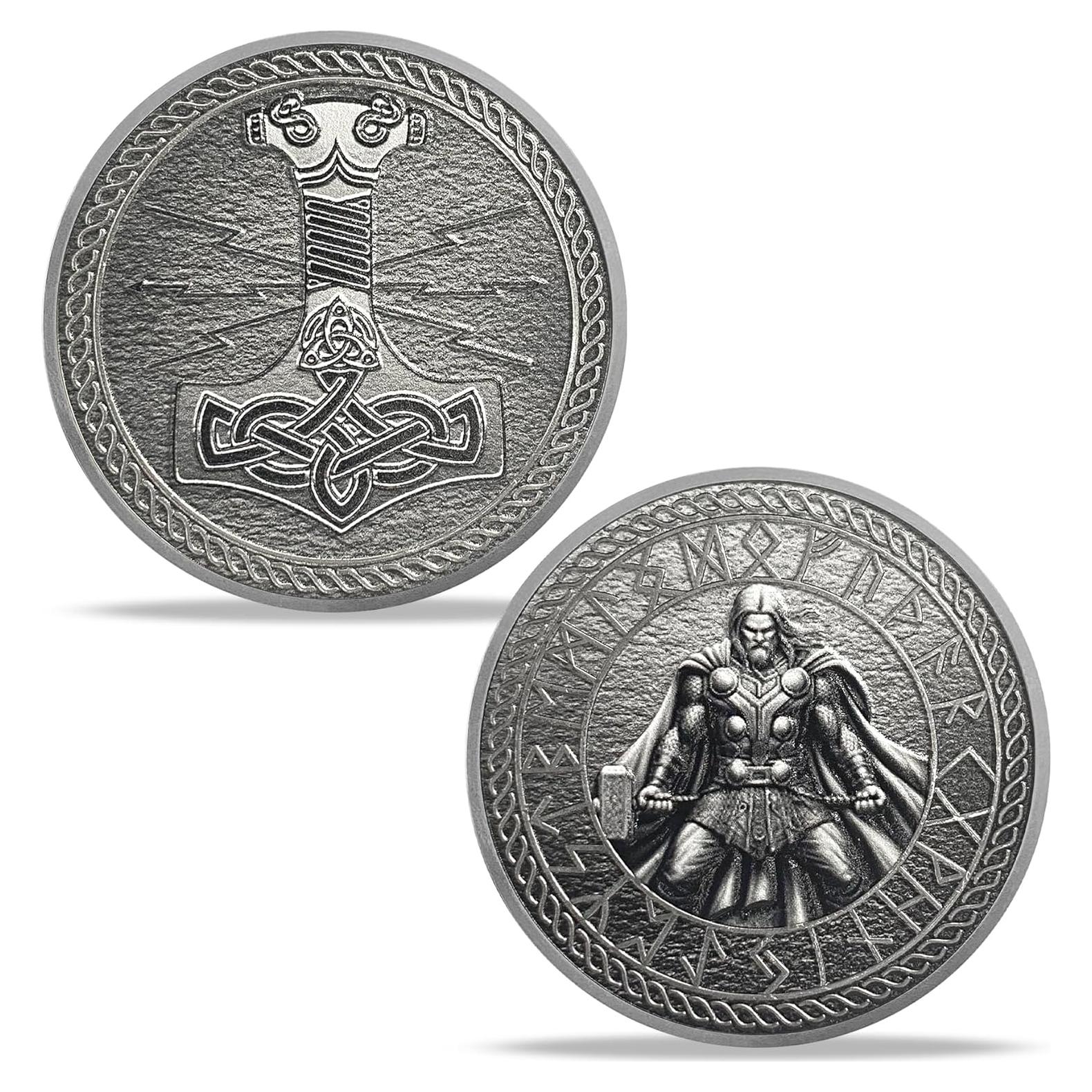 Moneda de Desafío Vikinga Thor BHealthLife - 4cm Plata Antigua