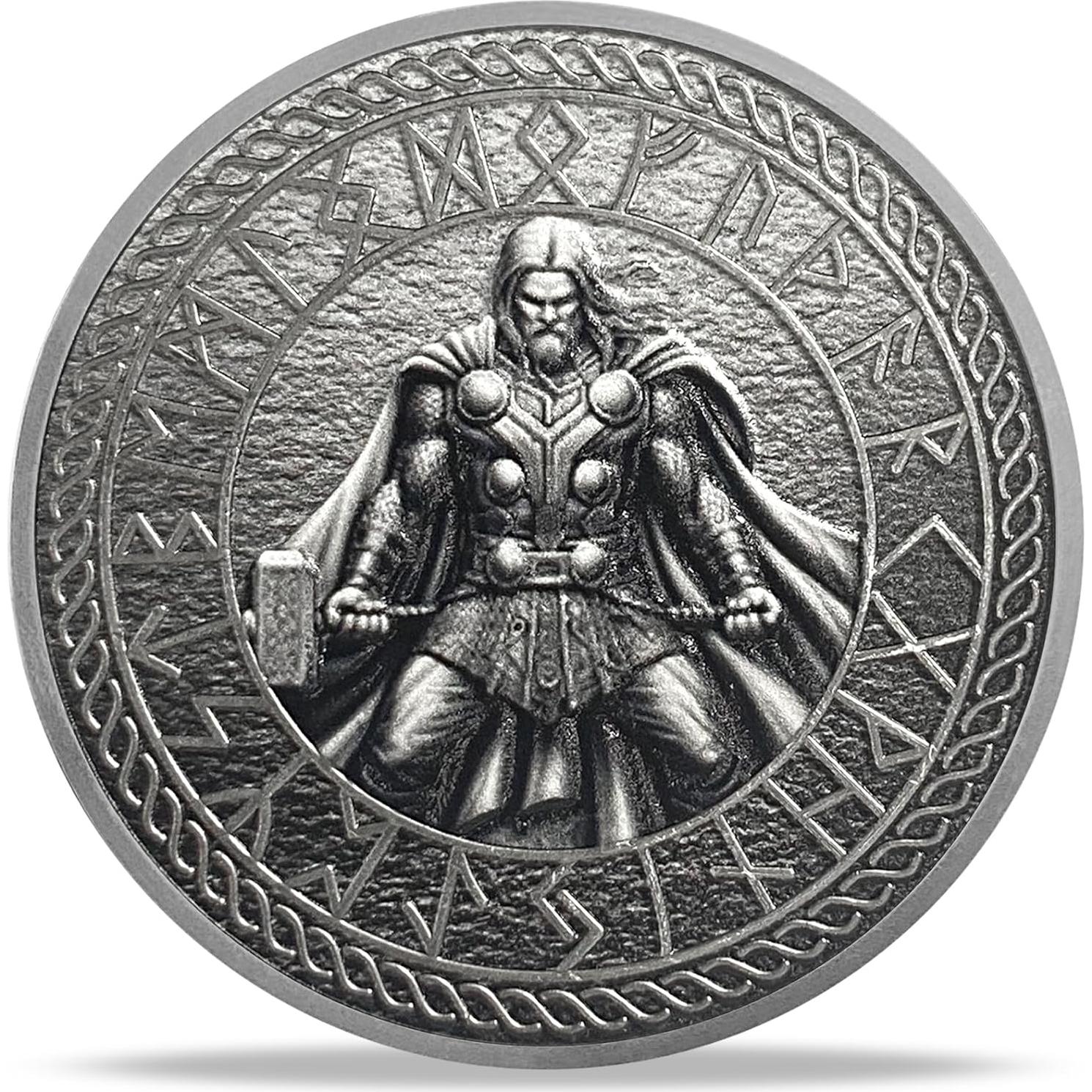 Moneda de Desafío Vikinga Thor BHealthLife - 4cm Plata Antigua