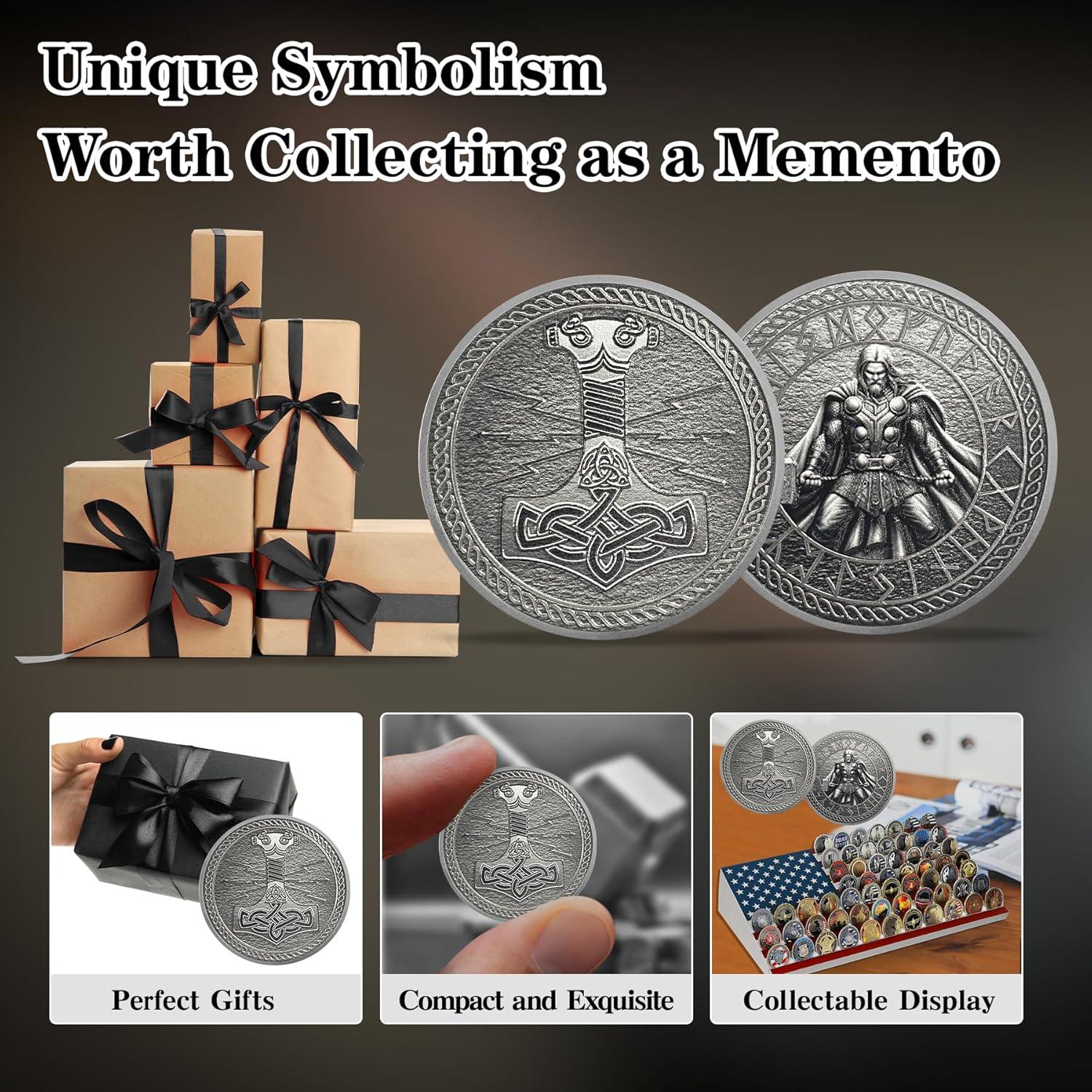 Moneda de Desafío Vikinga Thor BHealthLife - 4cm Plata Antigua