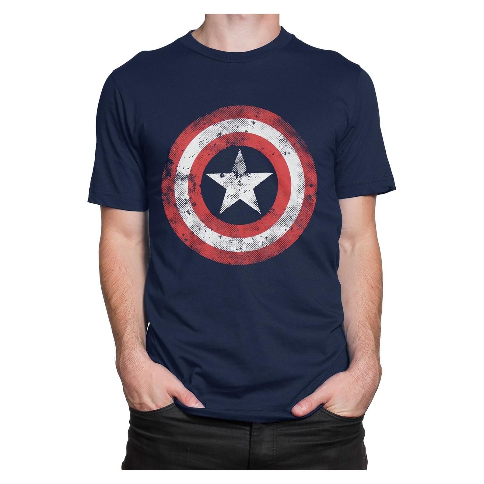Camiseta Capitán América Marvel Hombres Algodón Azul