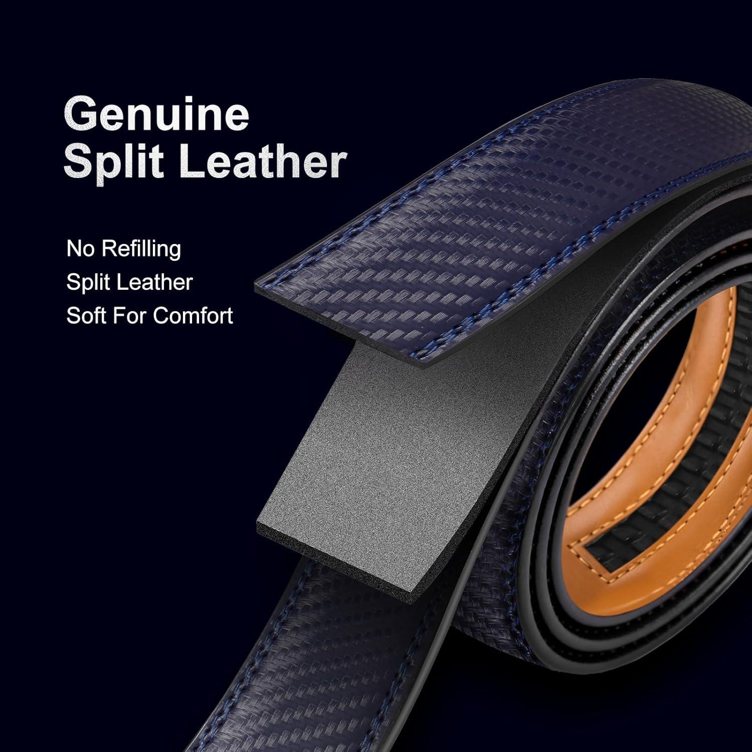 Cinturón Ratchet para Hombre Fiwnieu Cuero Genuino Azul 96.5-111.8cm