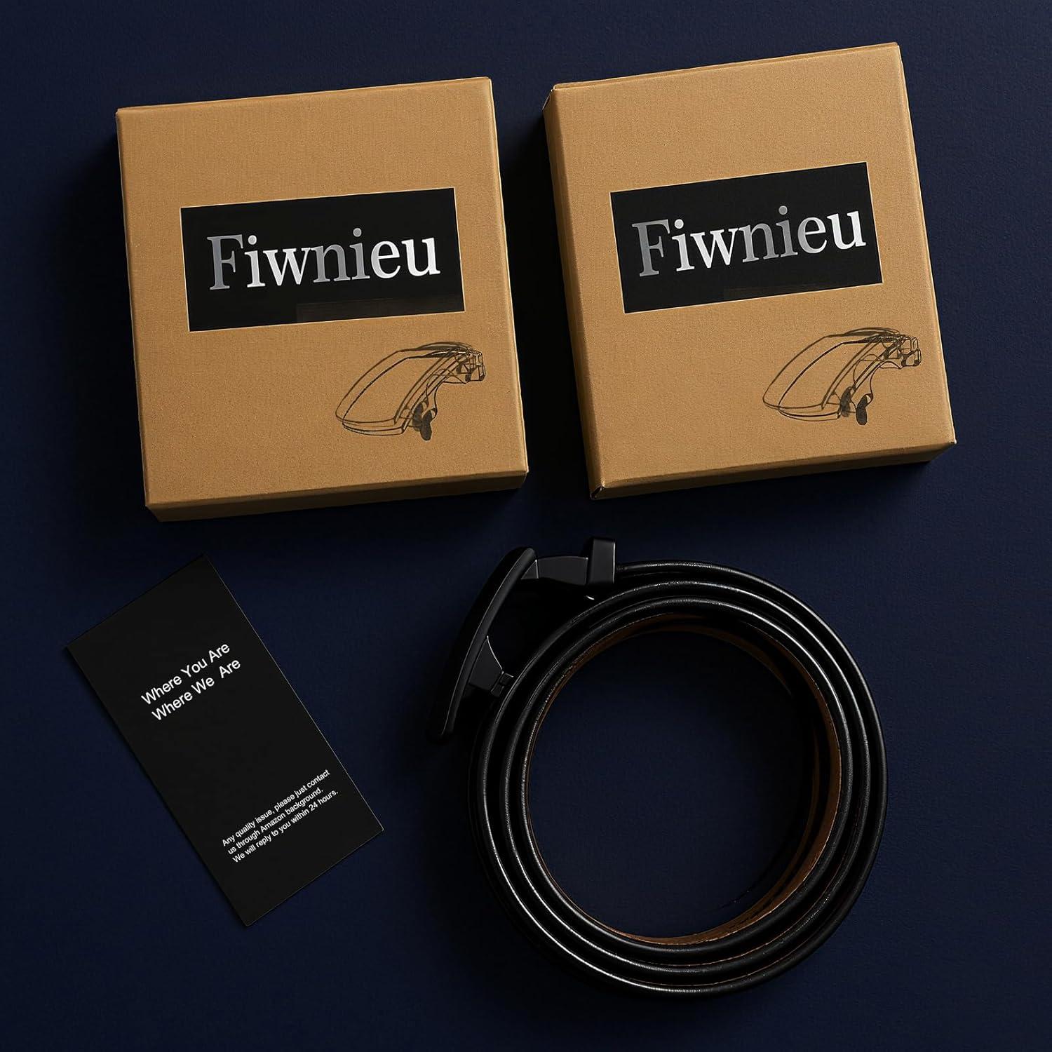 Cinturón Ratchet para Hombre Fiwnieu Cuero Genuino Azul 96.5-111.8cm