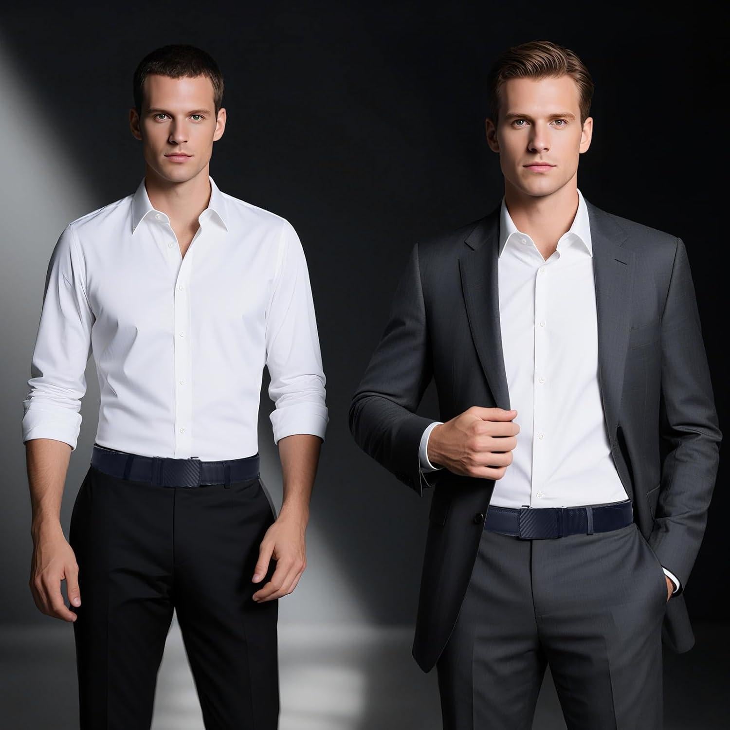 Cinturón Ratchet para Hombre Fiwnieu Cuero Genuino Azul 96.5-111.8cm