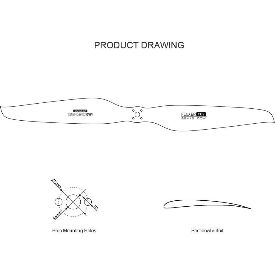 Hélice de Dron MAD COMPONENTS CB2 28x30cm Fibra Carbono