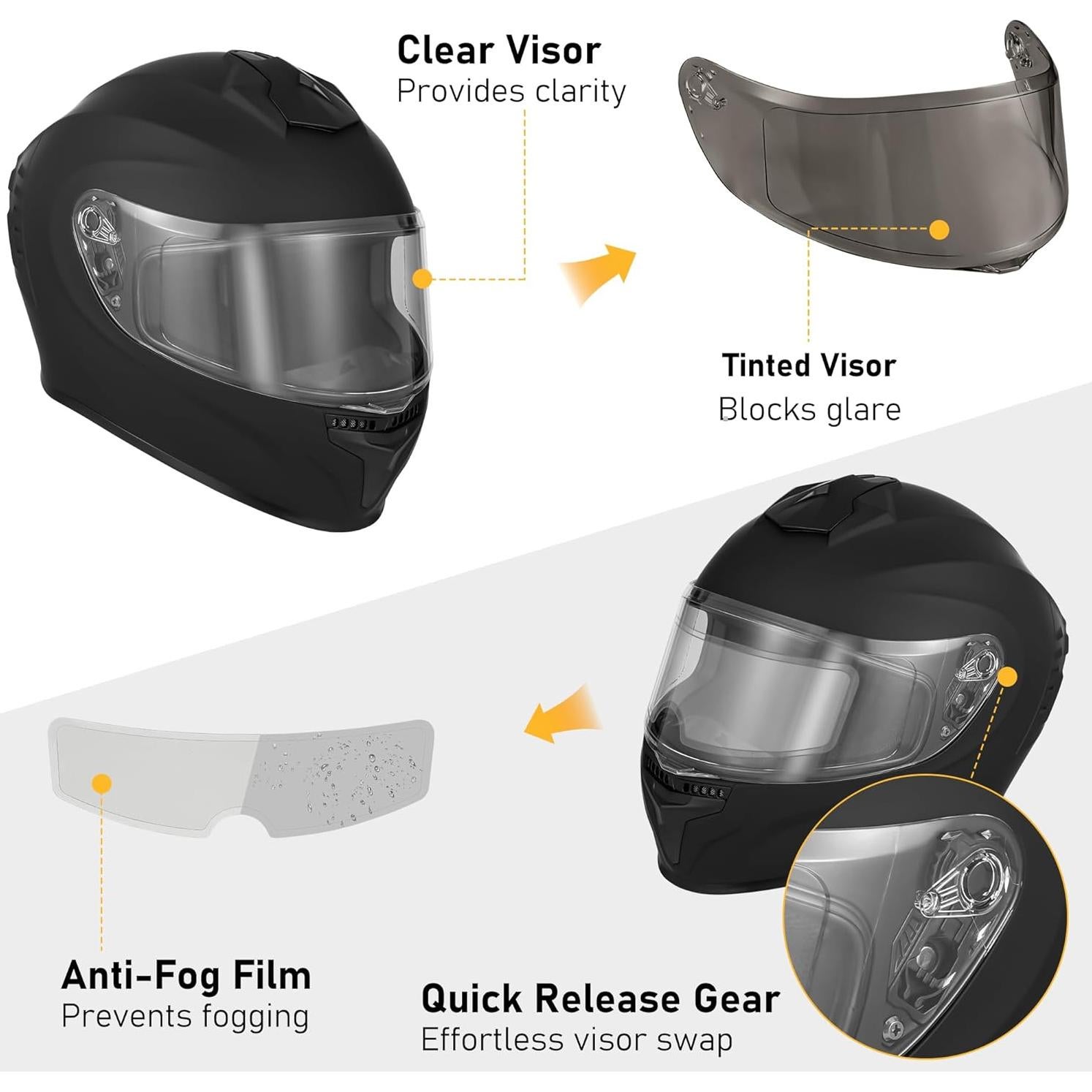 Casco de Motocicleta Favoto 815 Negro M-XL con Visor Dual