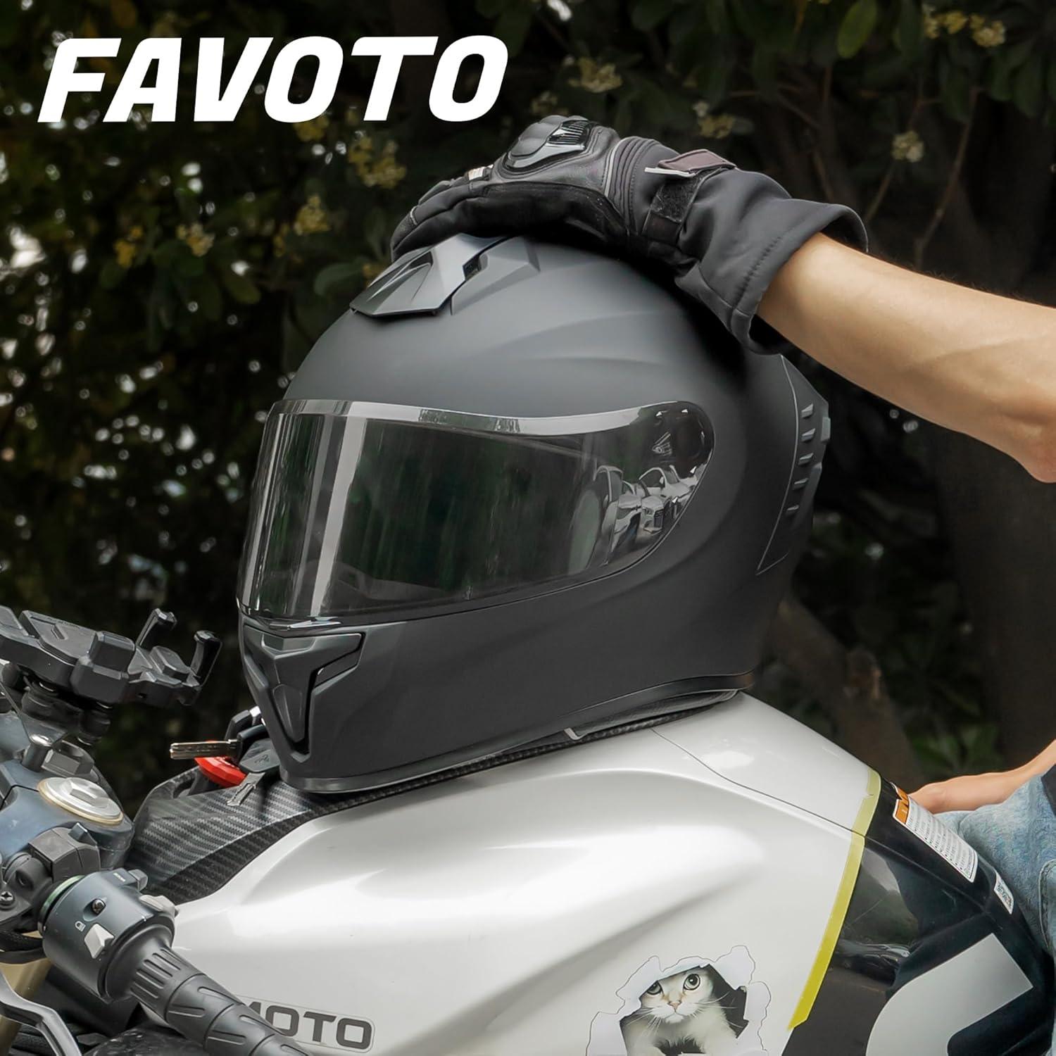 Casco de Motocicleta Favoto 815 Negro M-XL con Visor Dual