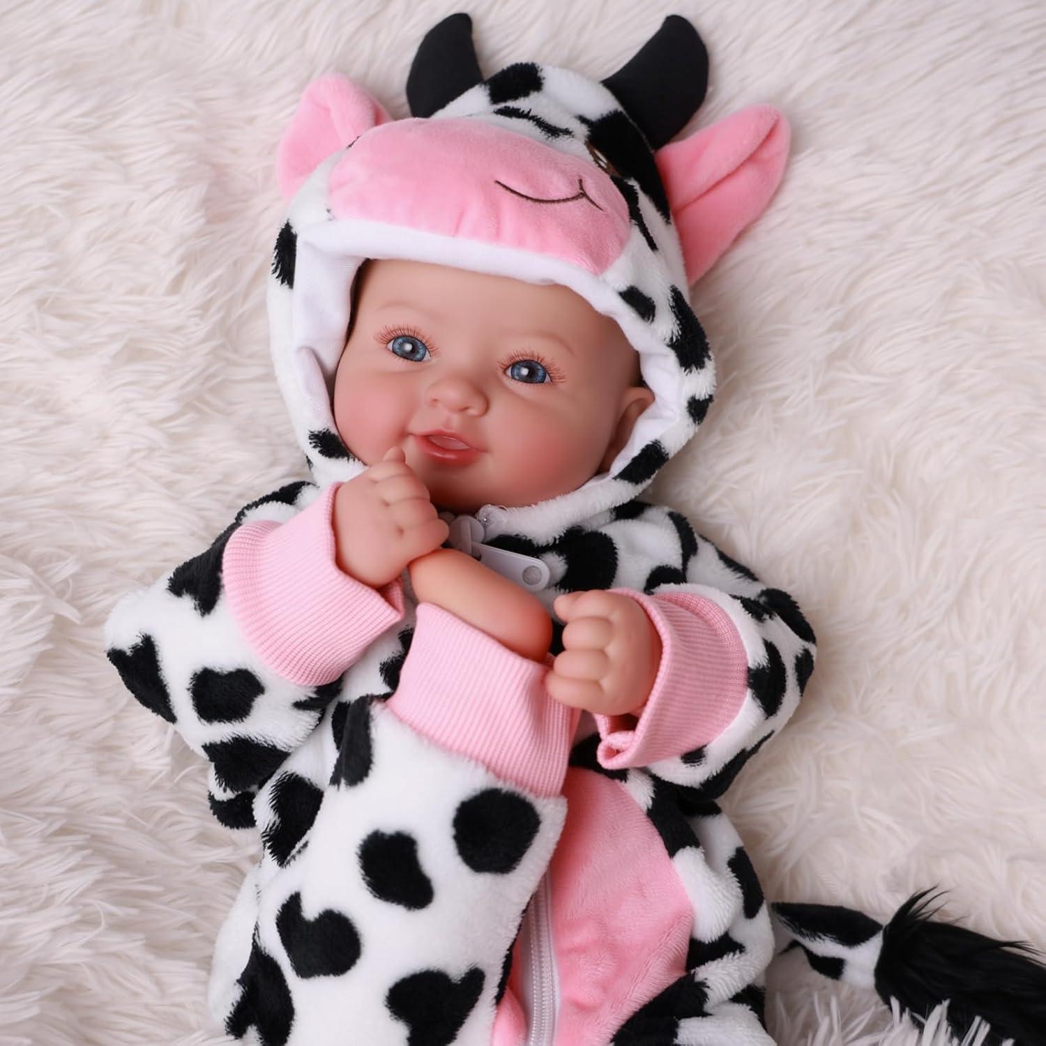 Muñeca de Bebé Realista BABESIDE 43 cm Ojos Azules Atuendo Vaca
