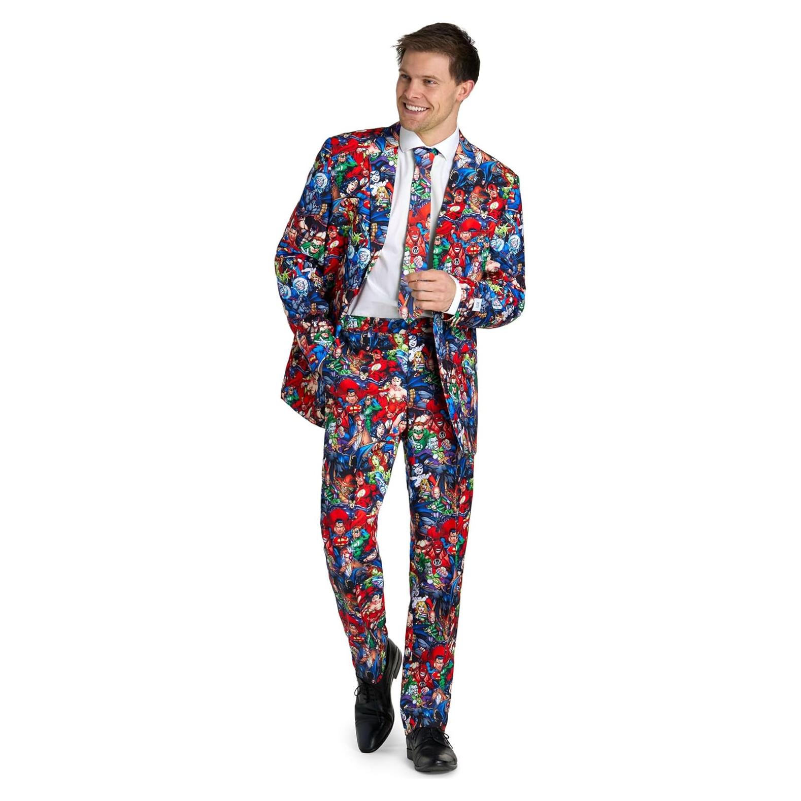 Traje de Héroes de DC Comics OppoSuits para Hombre - Batman, Superman, Mujer Maravilla - Incluye Blazer, Pantalones y Corbata