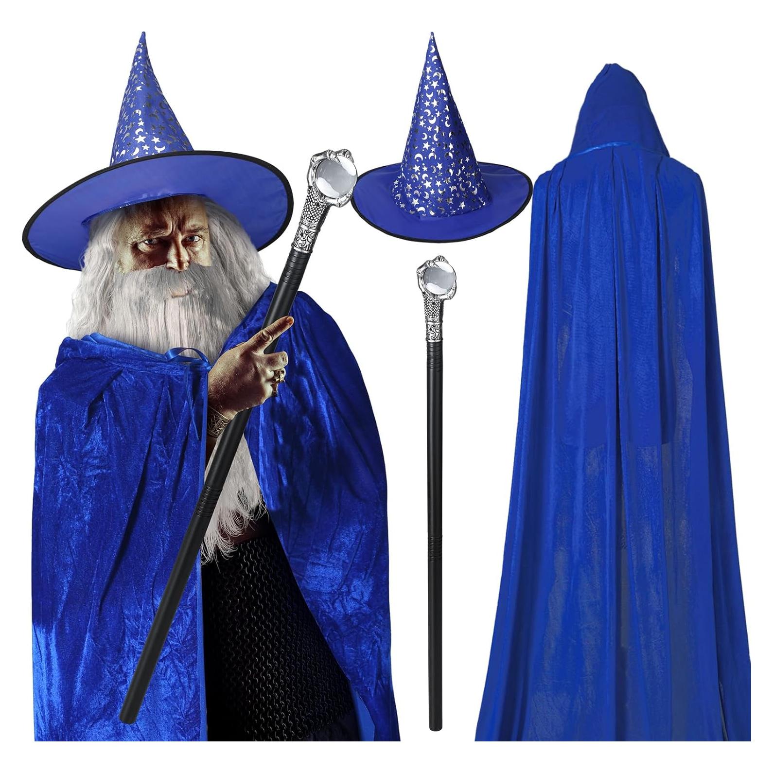 Disfraz de Mago Hicarer 4 Piezas para Adultos - Sombrero, Capa, Varita