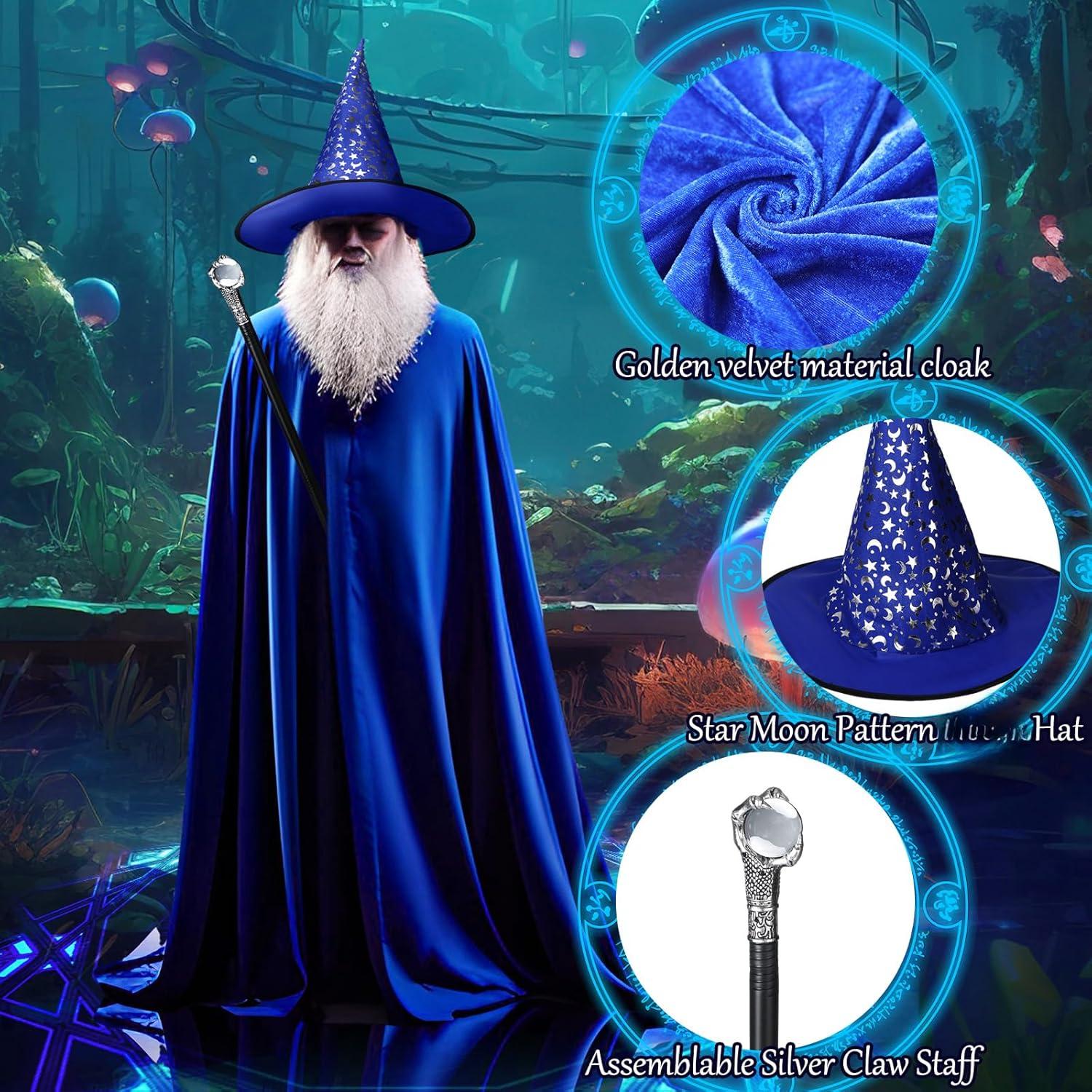 Disfraz de Mago Hicarer 4 Piezas para Adultos - Sombrero, Capa, Varita