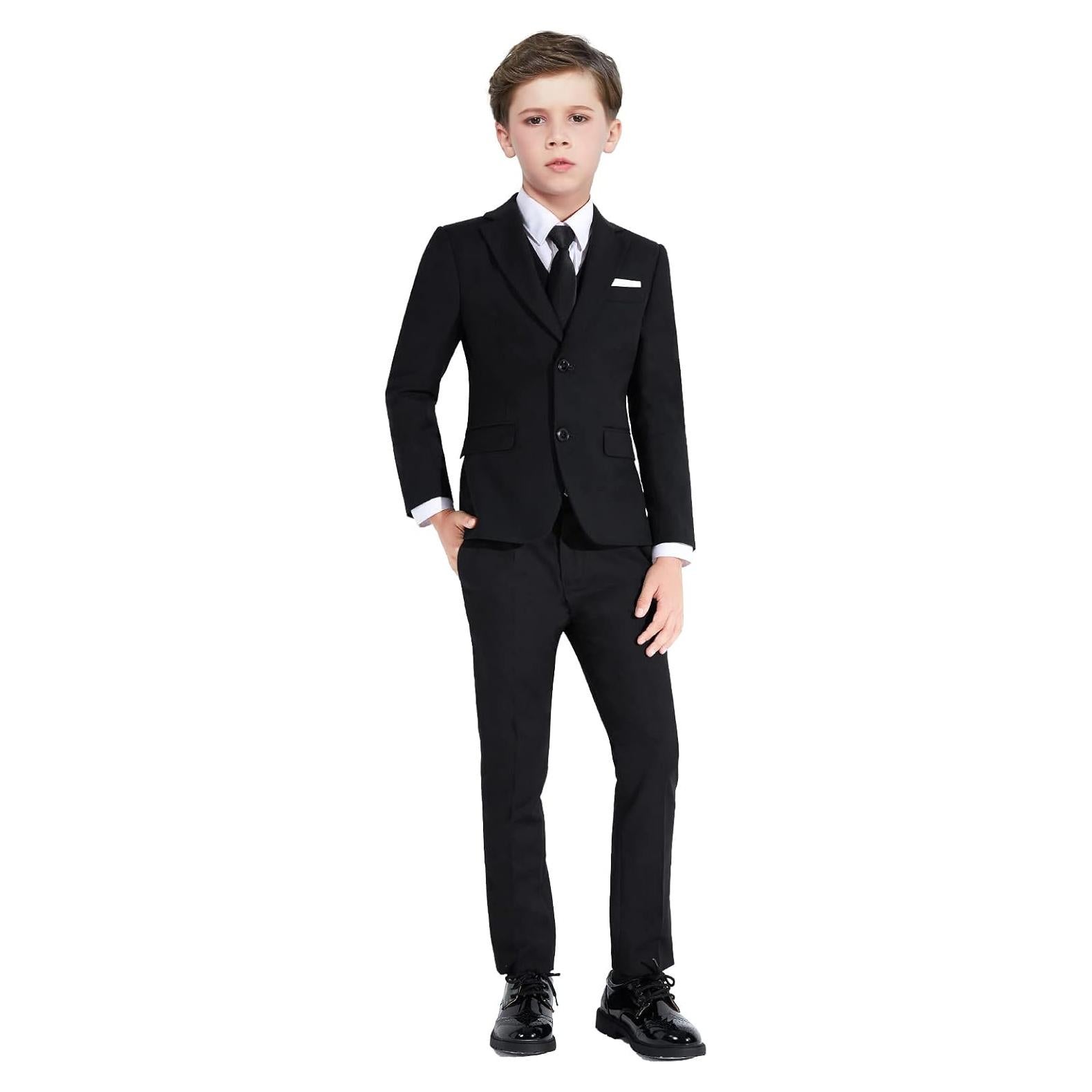 Traje Slim Fit para Niños Negro 5 Pcs - Chaqueta, Pantalones, Chaleco