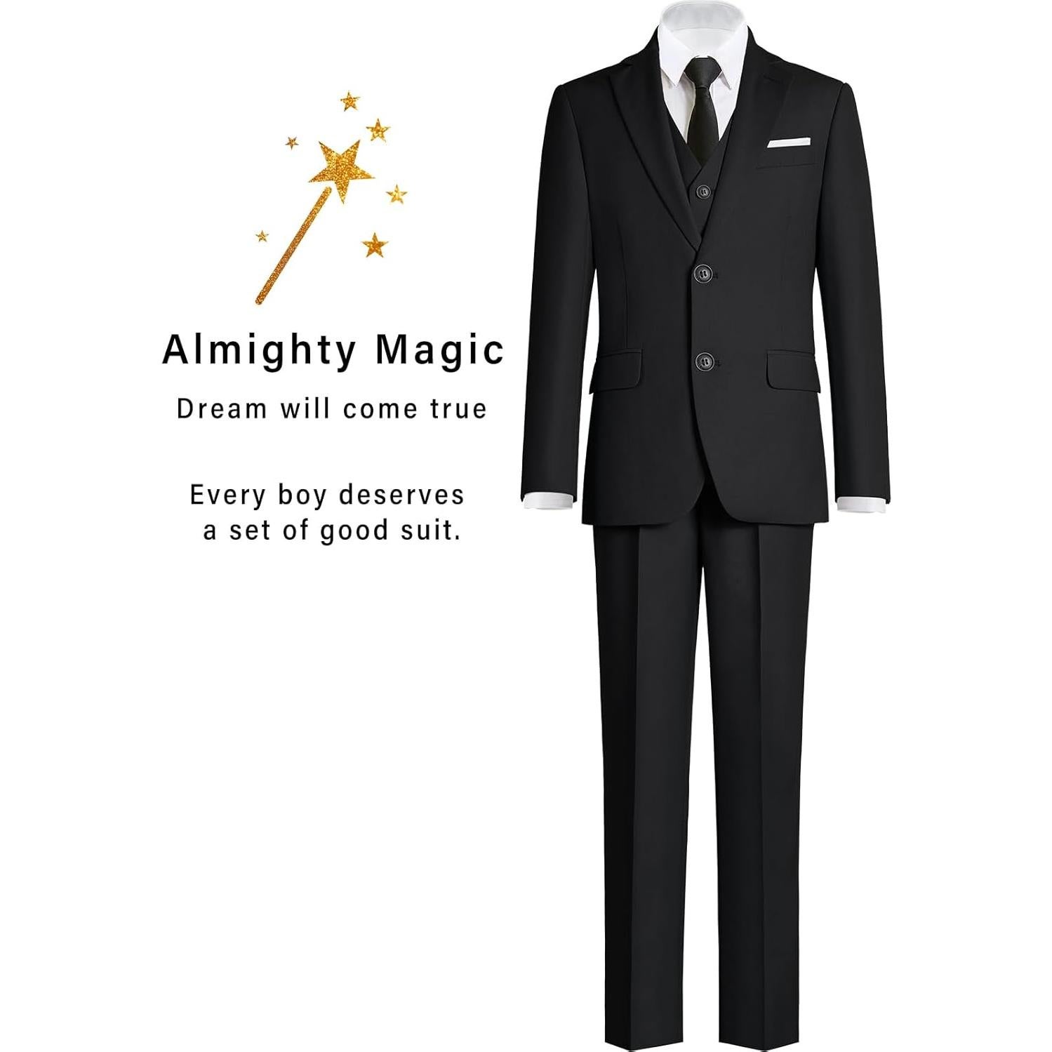 Traje Slim Fit para Niños Negro 5 Pcs - Chaqueta, Pantalones, Chaleco