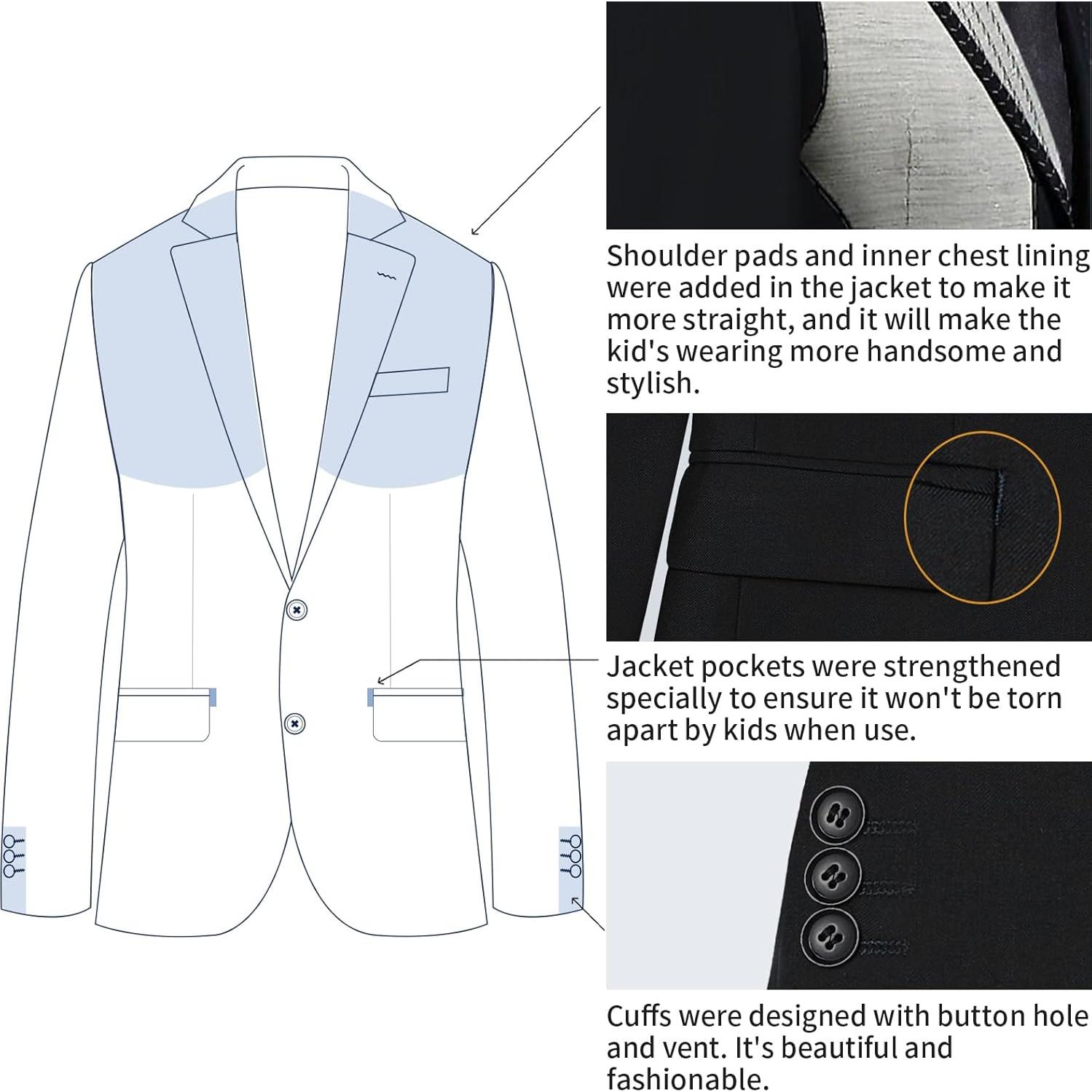 Traje Slim Fit para Niños Negro 5 Pcs - Chaqueta, Pantalones, Chaleco