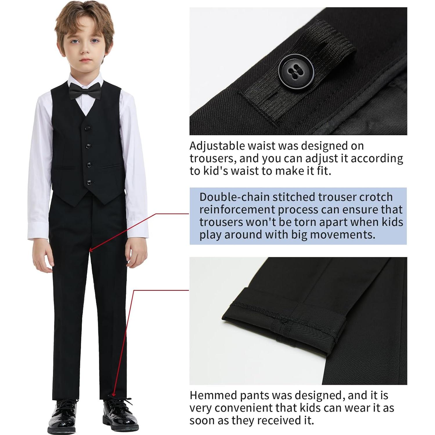 Traje Slim Fit para Niños Negro 5 Pcs - Chaqueta, Pantalones, Chaleco