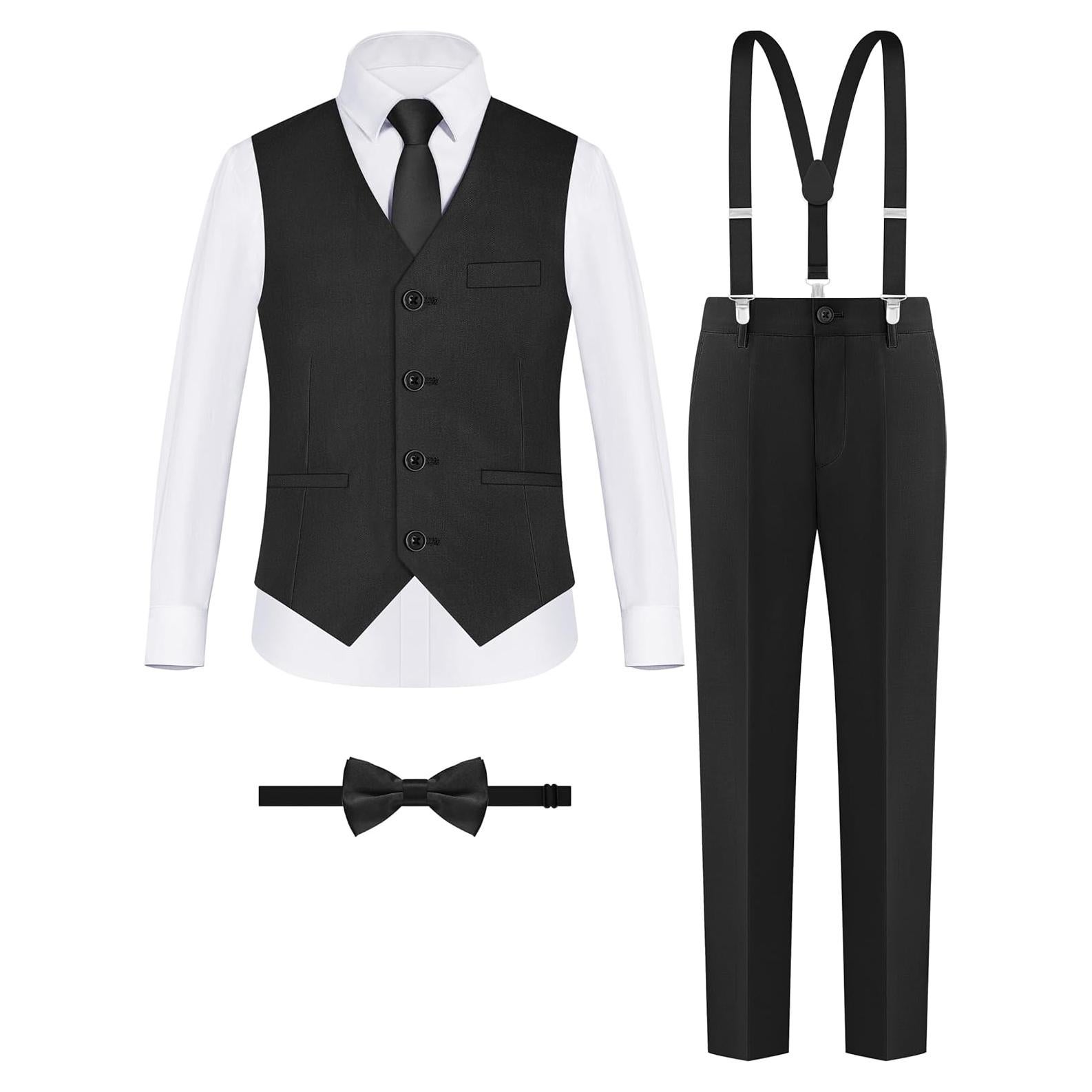 Conjunto de Traje Formal para Niños ELPA - Chaleco Negro, Talla 10