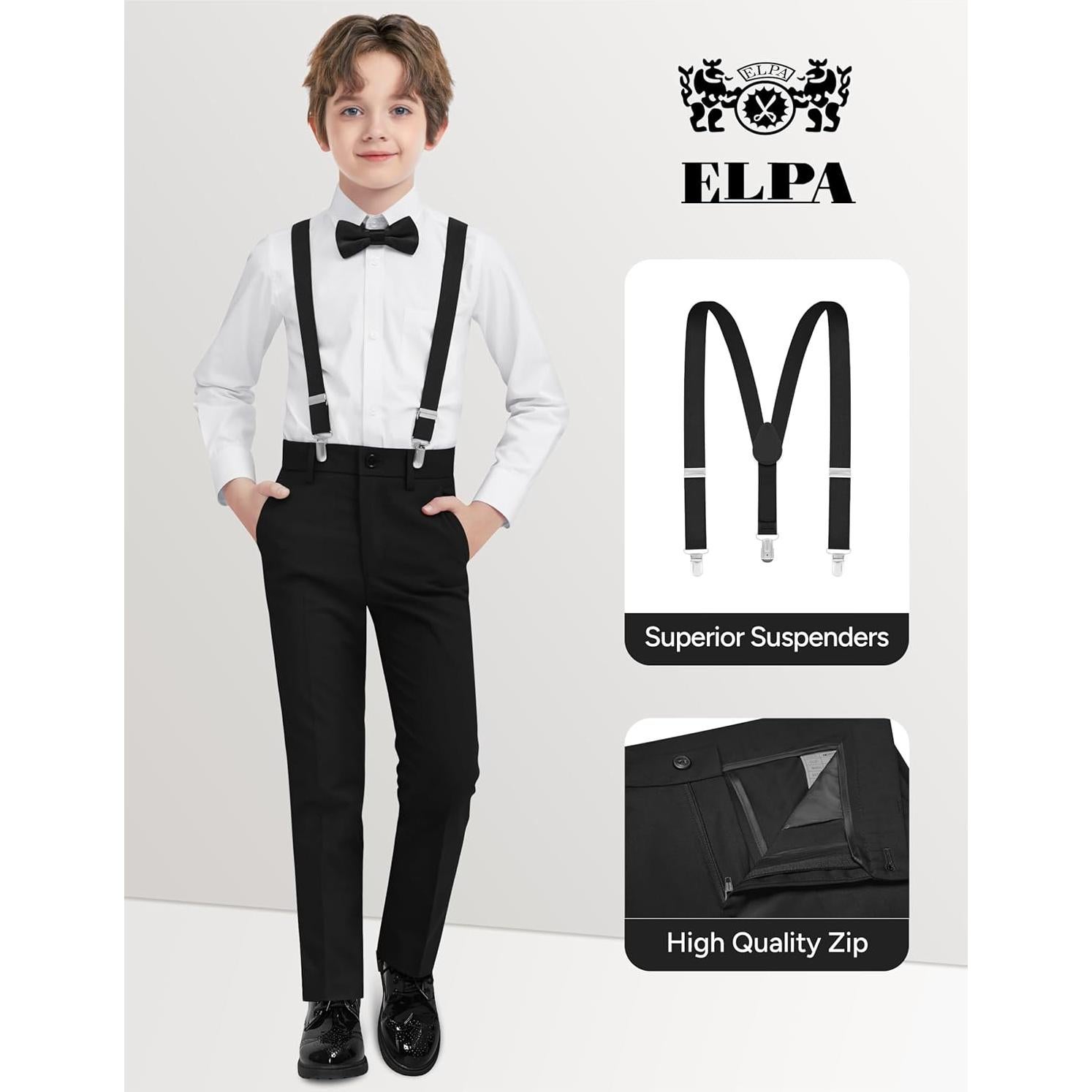 Conjunto de Traje Formal para Niños ELPA - Chaleco Negro, Talla 10