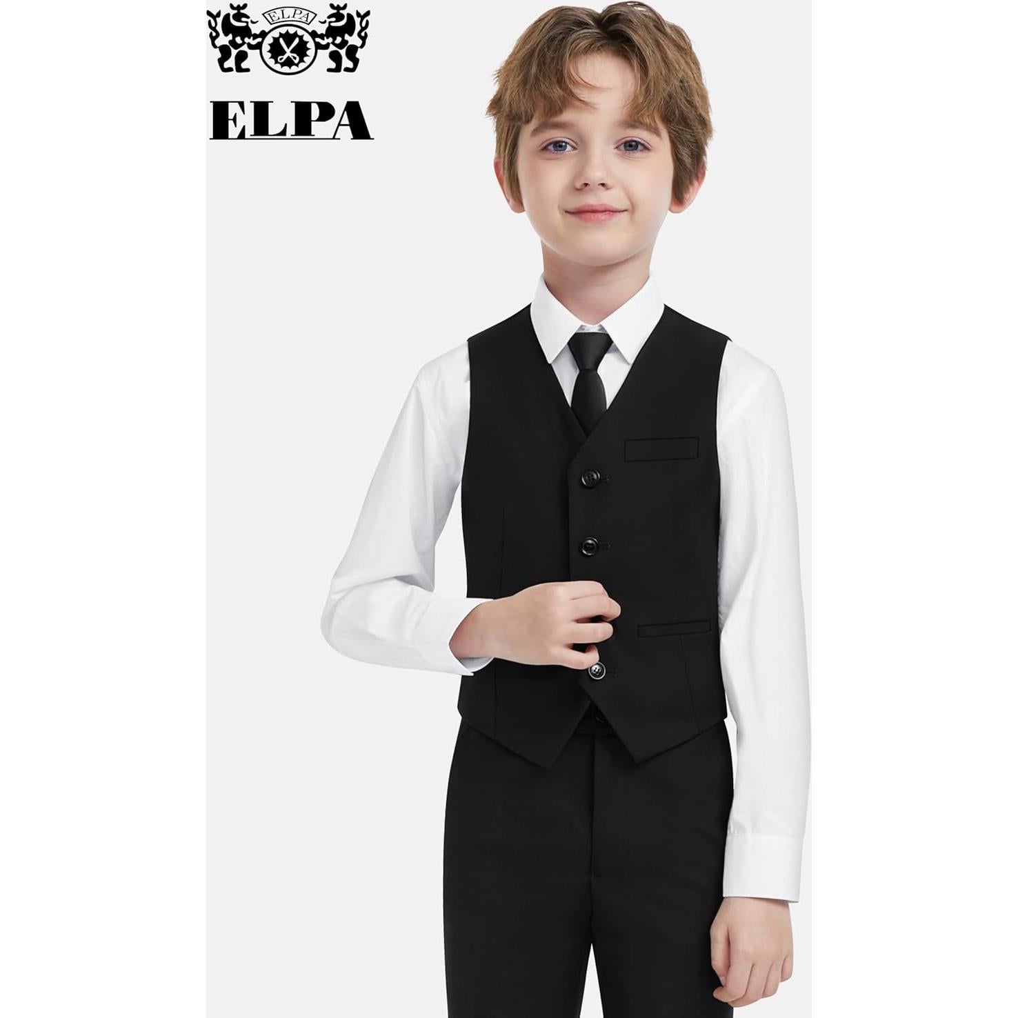 Conjunto de Traje Formal para Niños ELPA - Chaleco Negro, Talla 10