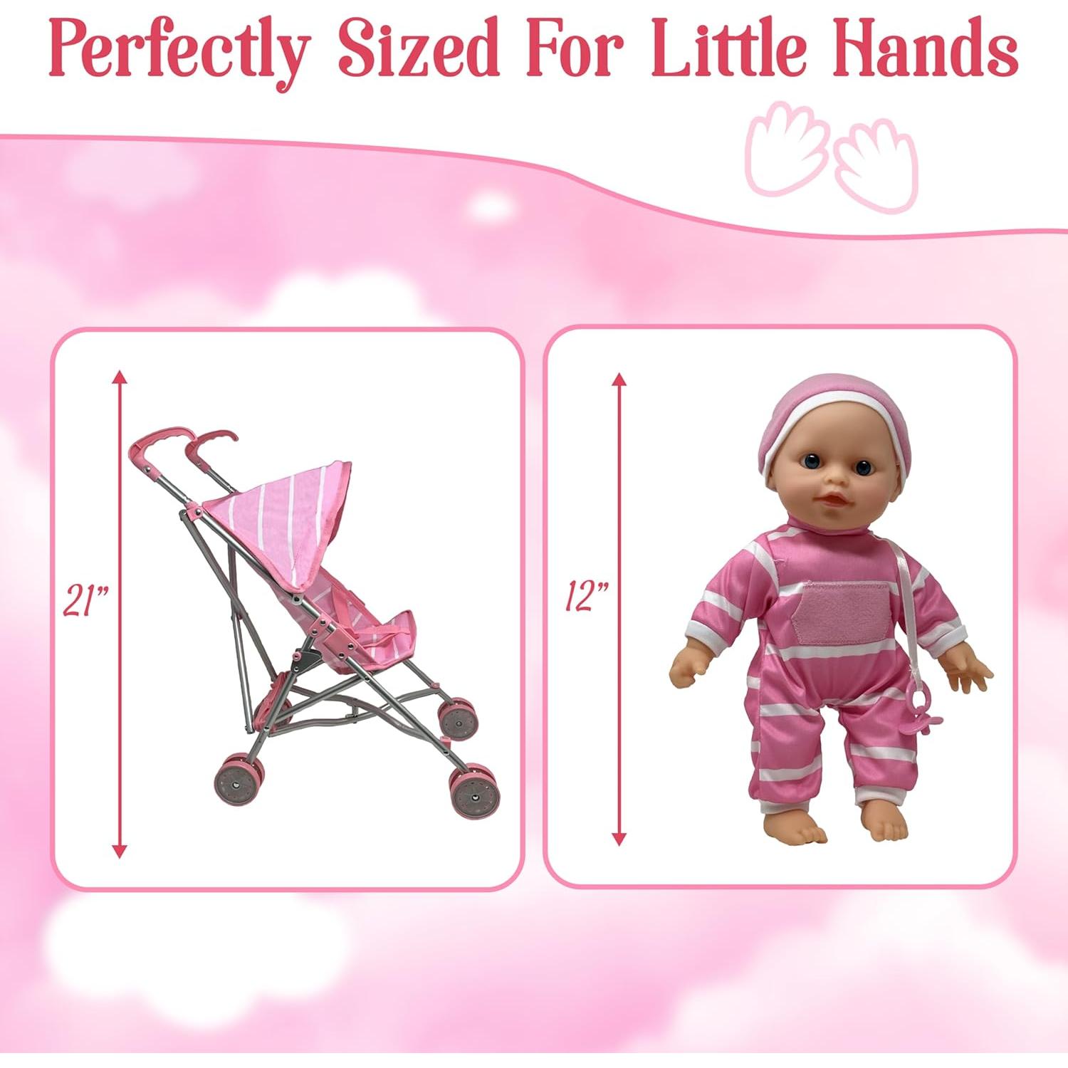 Set de Muñeca Bebé con Carrito Rosa - 30.48 cm - 1.48 kg