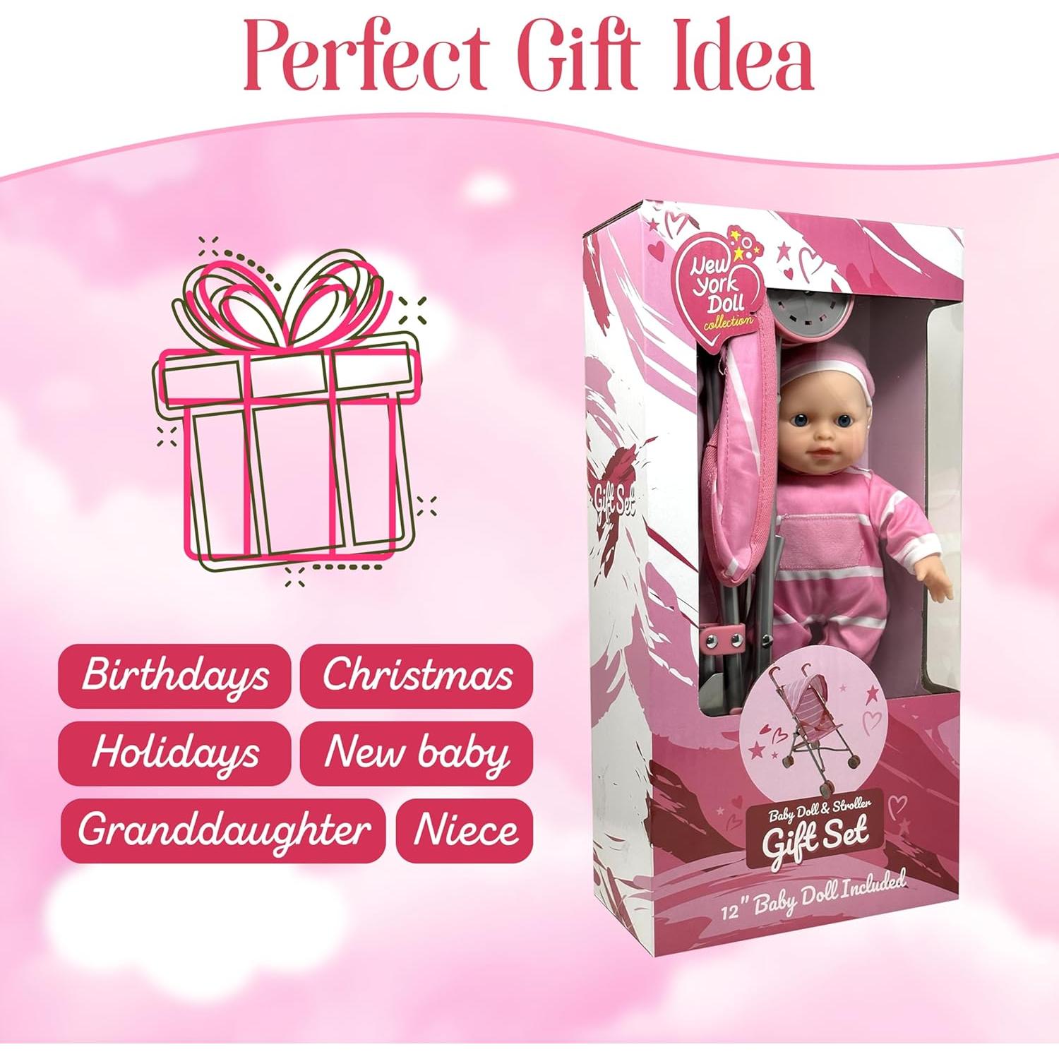 Set de Muñeca Bebé con Carrito Rosa - 30.48 cm - 1.48 kg