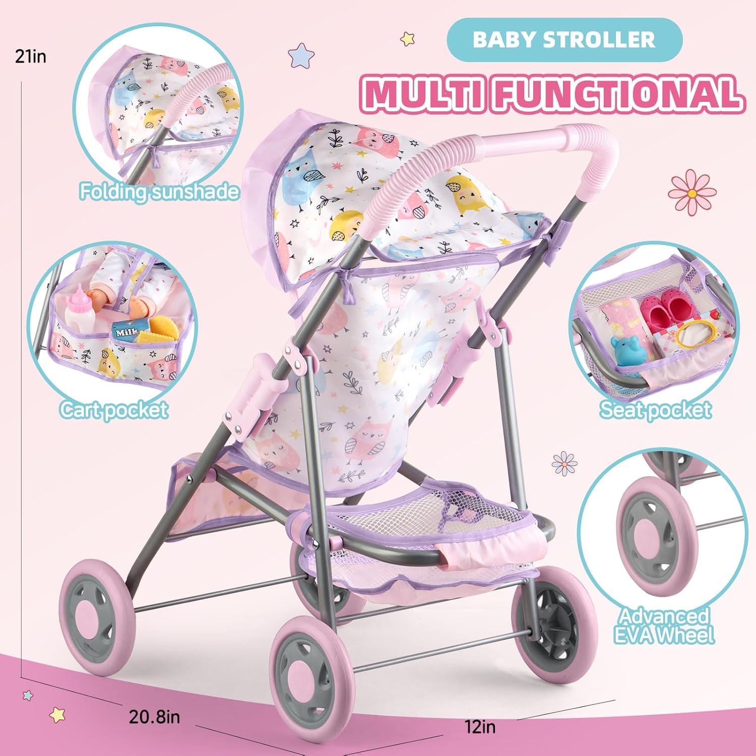 Juego de Carrito de Muñeca Plegable con Accesorios - 31.75 cm