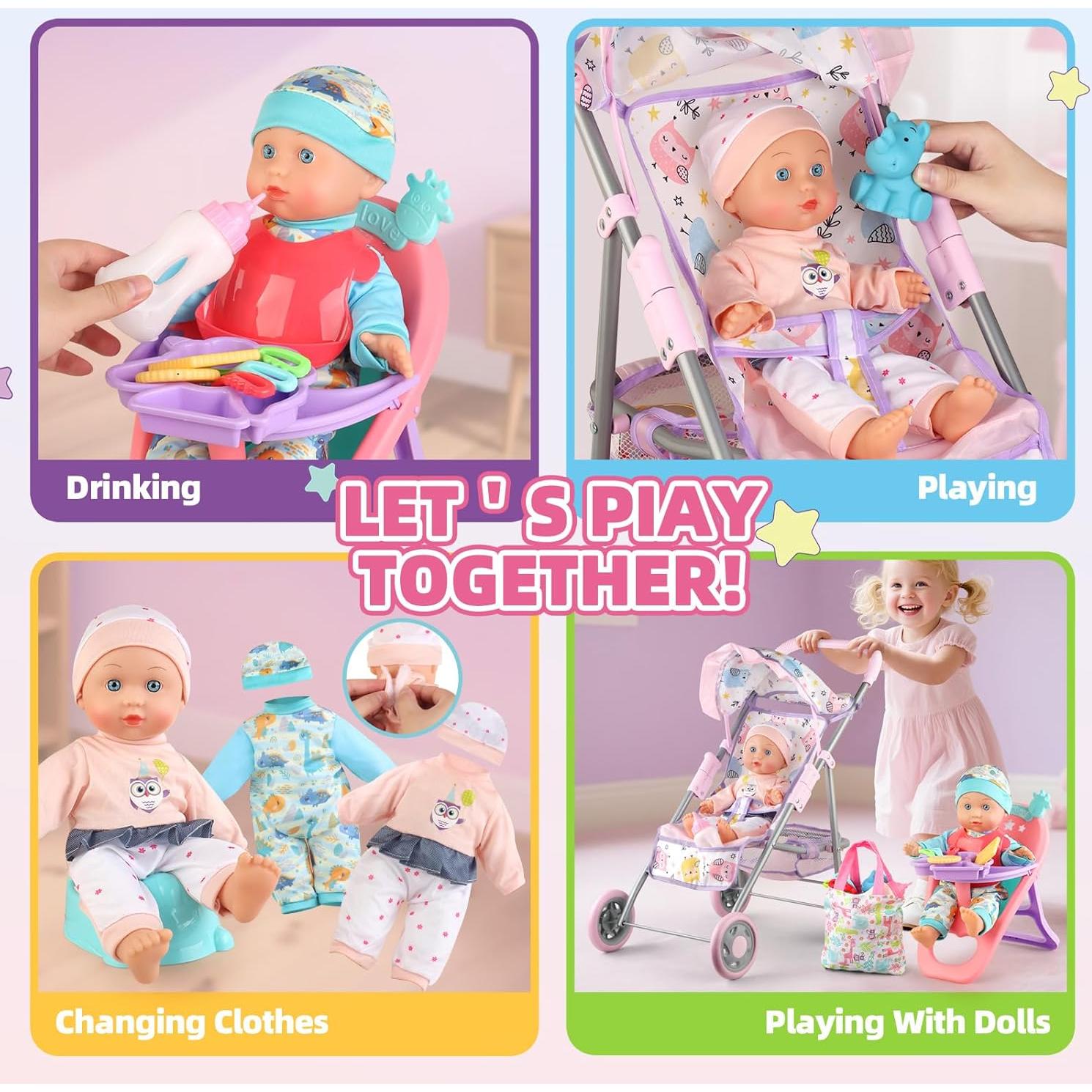 Juego de Carrito de Muñeca Plegable con Accesorios - 31.75 cm