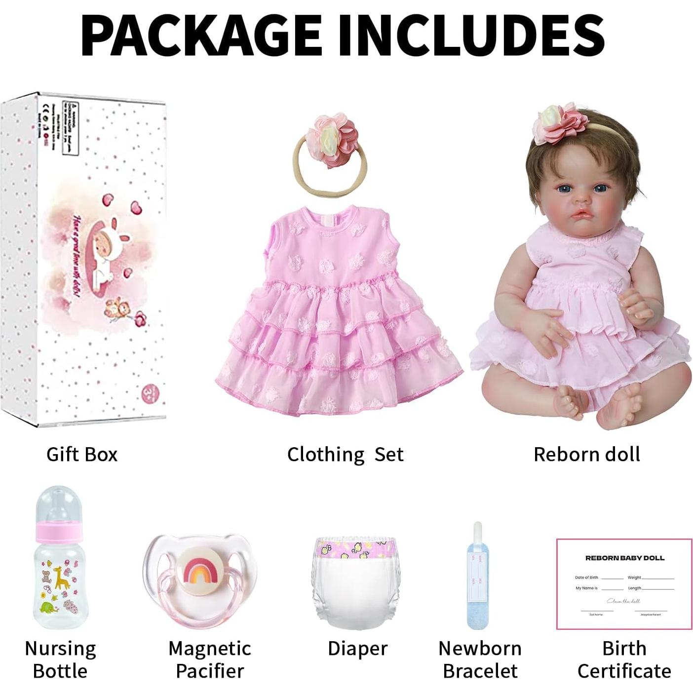 Muñeca Bebé Reborn SCOM 50.8 cm Realista con Accesorios