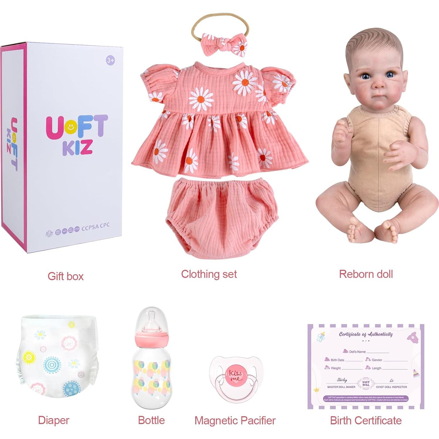 Muñeca de bebé renacida UOFTKIZ 51 cm rosa realista