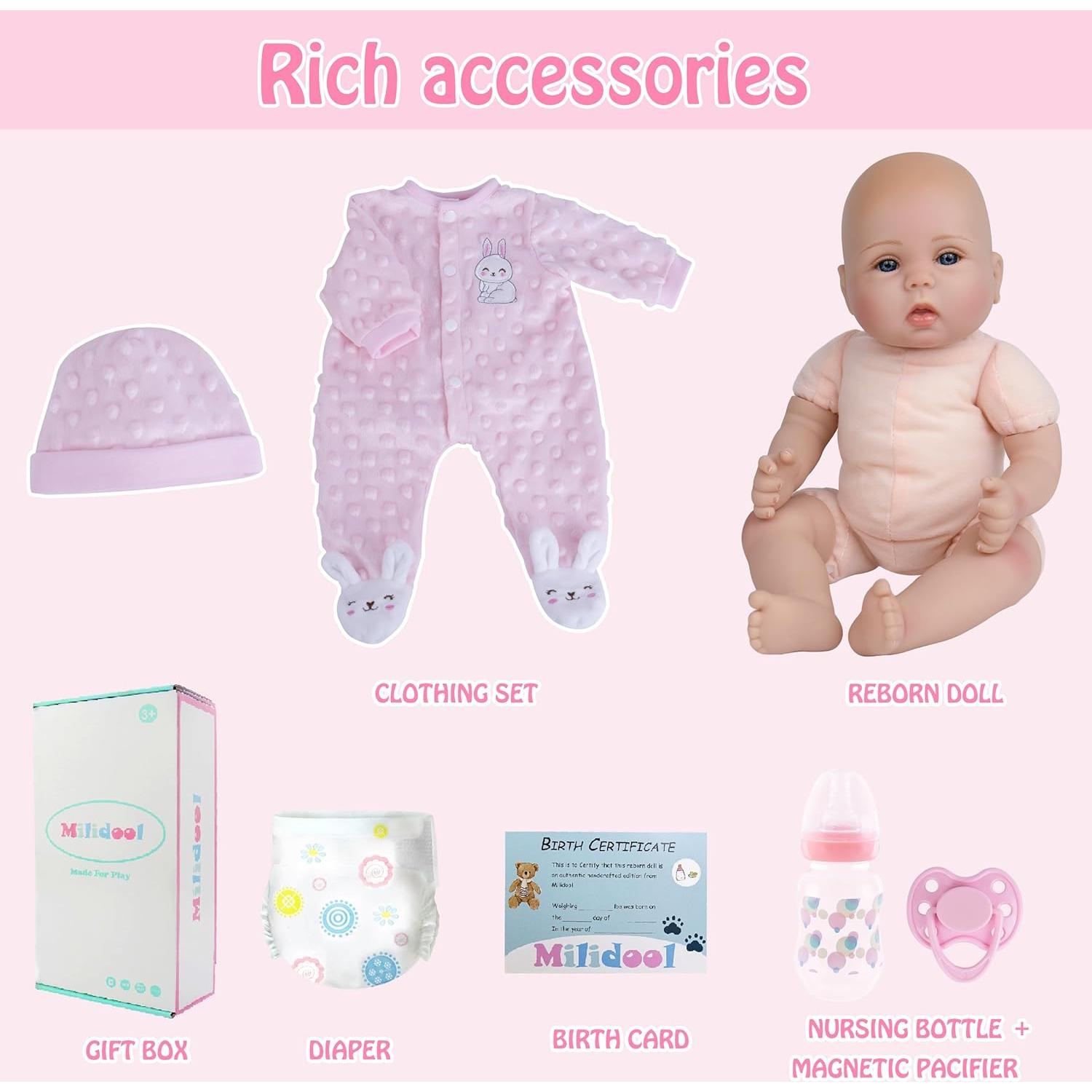 Muñeca Reborn Milidool 45 cm Niña Realista con Accesorios