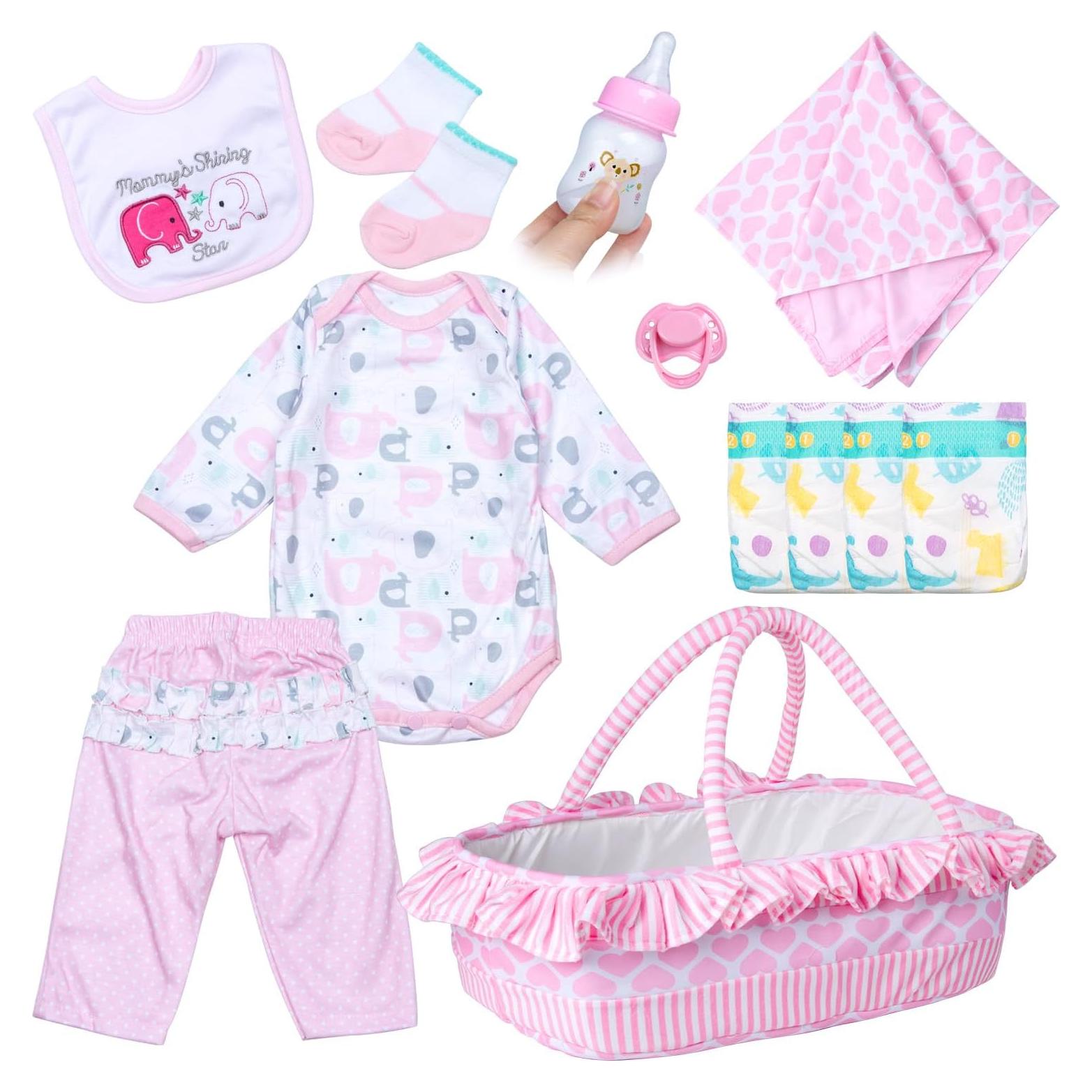 Conjunto 12 Pcs Ropa Muñeca Reborn Pedolltree Elefante Rosa