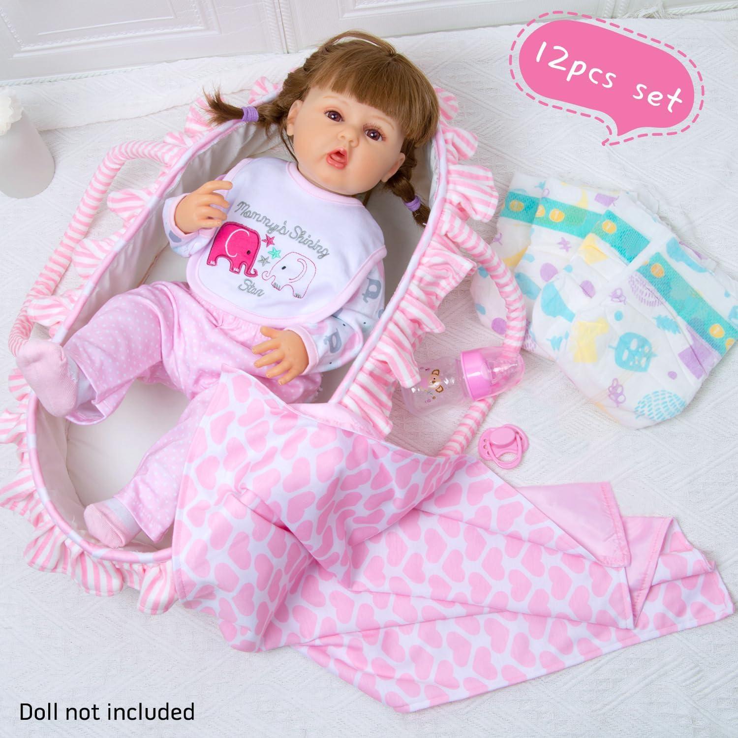 Conjunto 12 Pcs Ropa Muñeca Reborn Pedolltree Elefante Rosa