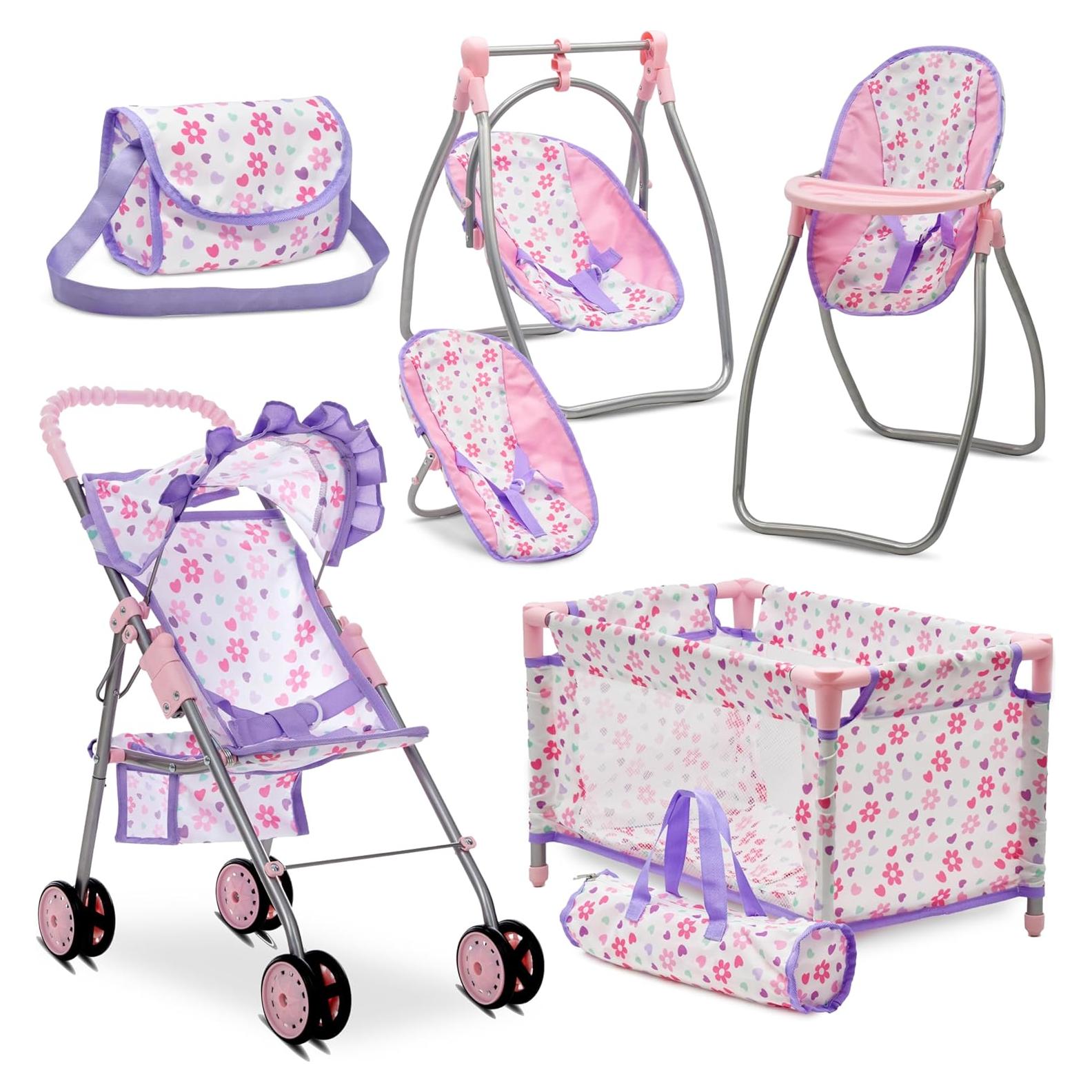 Cochecito de Muñeca 3 en 1 Muñecas para Jugar Púrpura