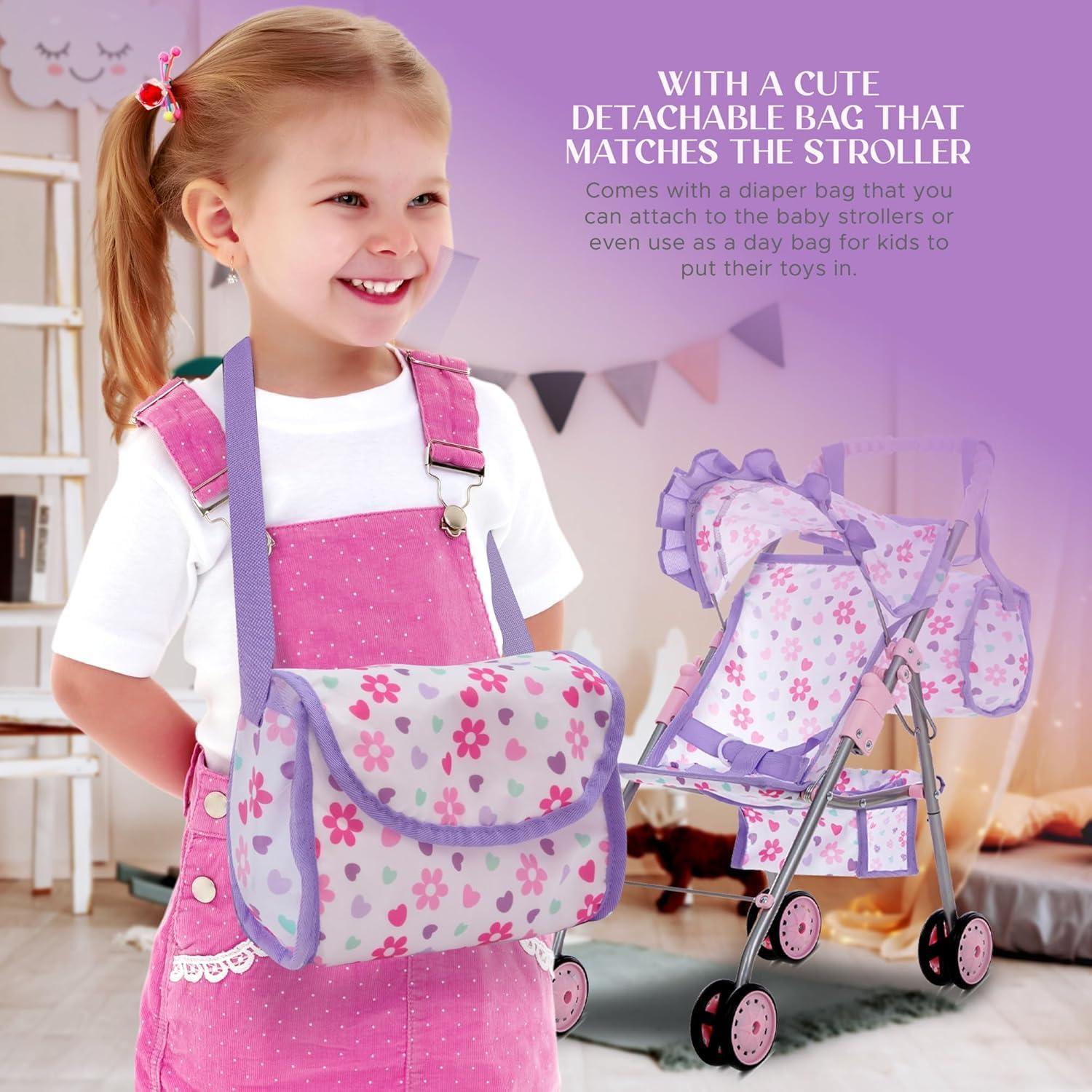 Cochecito de Muñeca 3 en 1 Muñecas para Jugar Púrpura