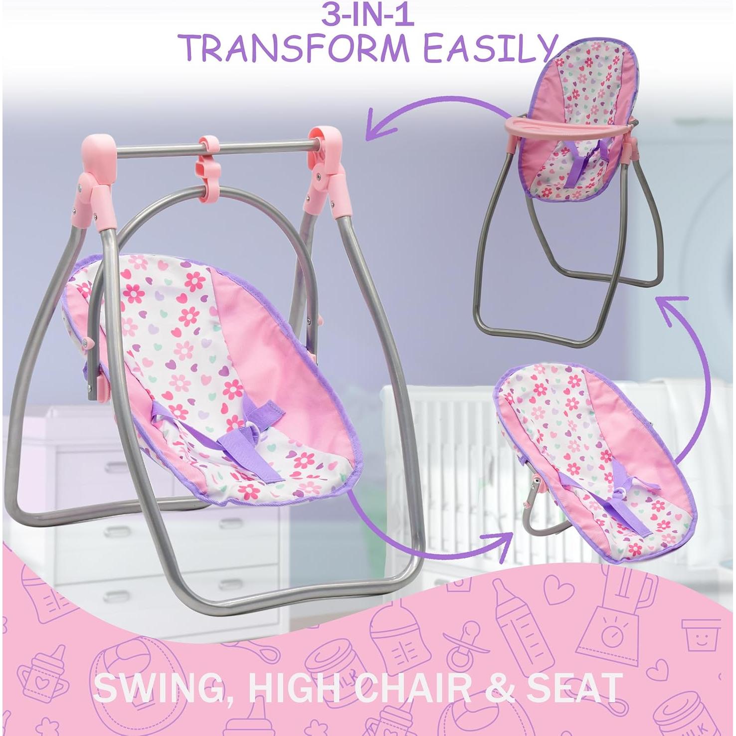 Cochecito de Muñeca 3 en 1 Muñecas para Jugar Púrpura