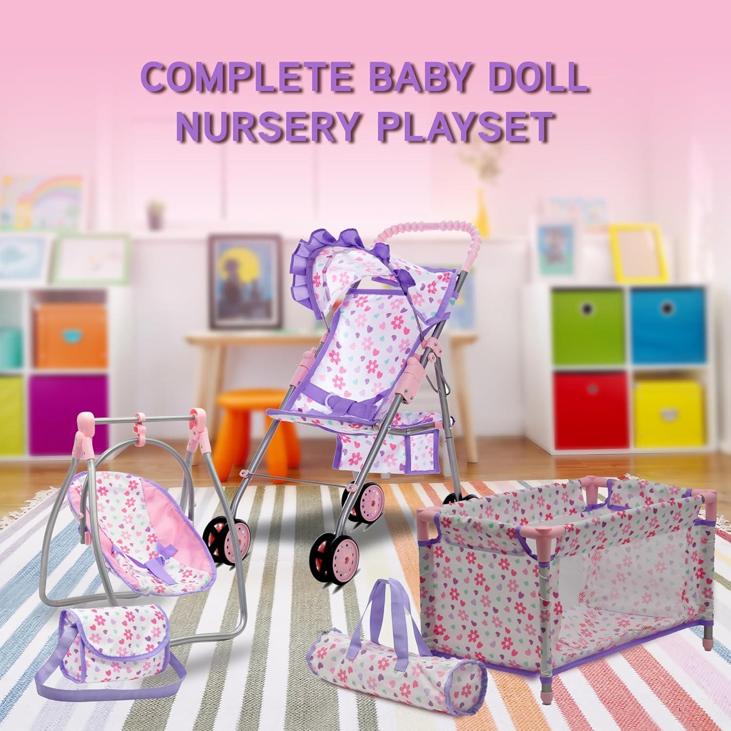 Cochecito de Muñeca 3 en 1 Muñecas para Jugar Púrpura